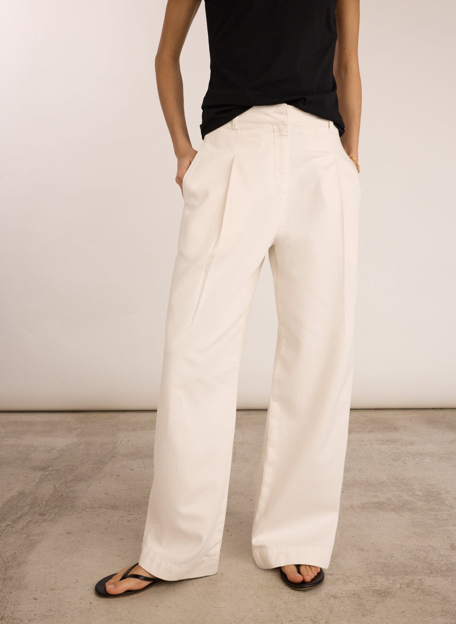 Teresa Organic Cotton Wide Leg Trousers - Soft White Baukjen