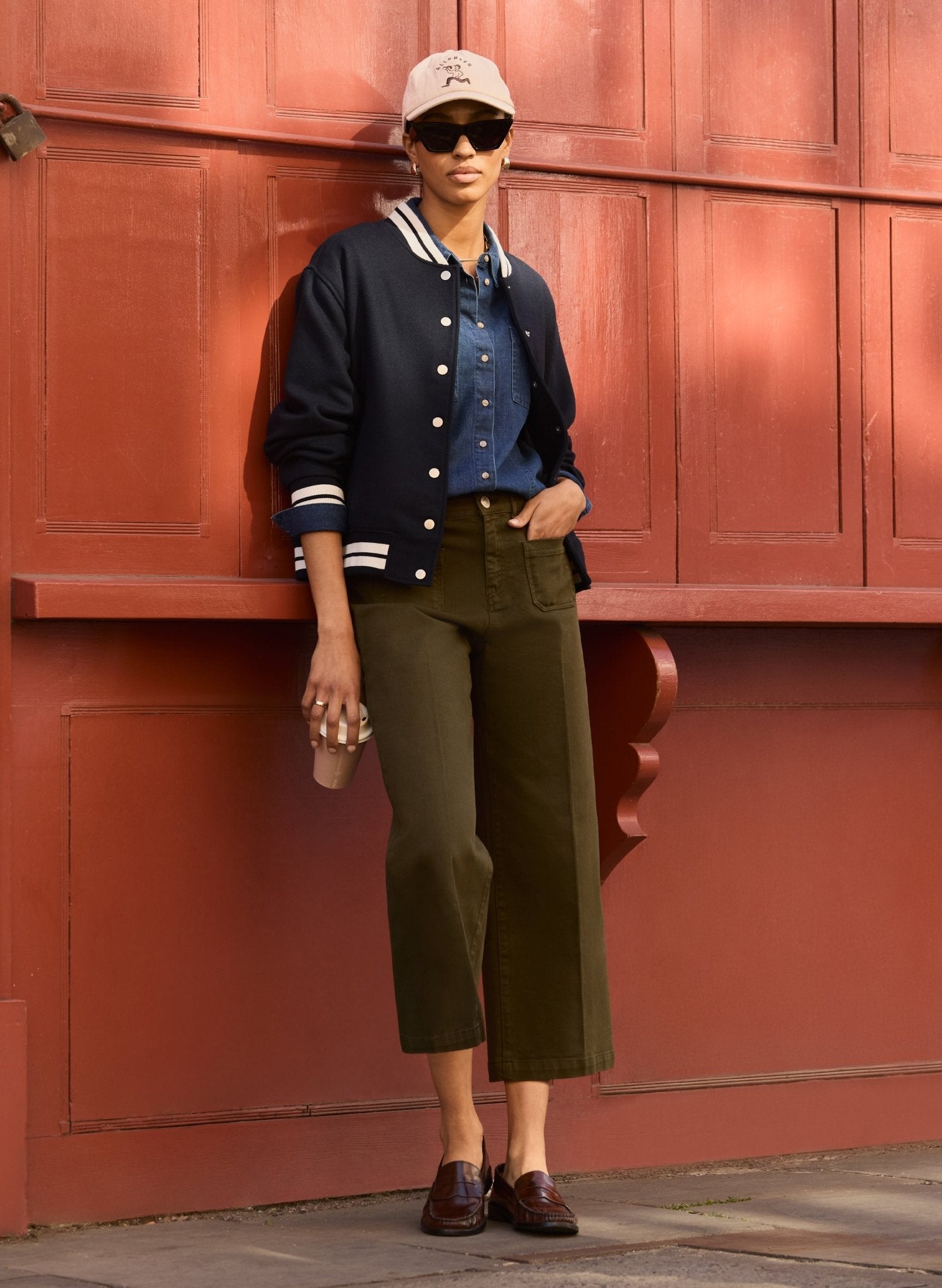 Terri Wool Blend Bomber Jacket - Classic Navy & Cream Baukjen