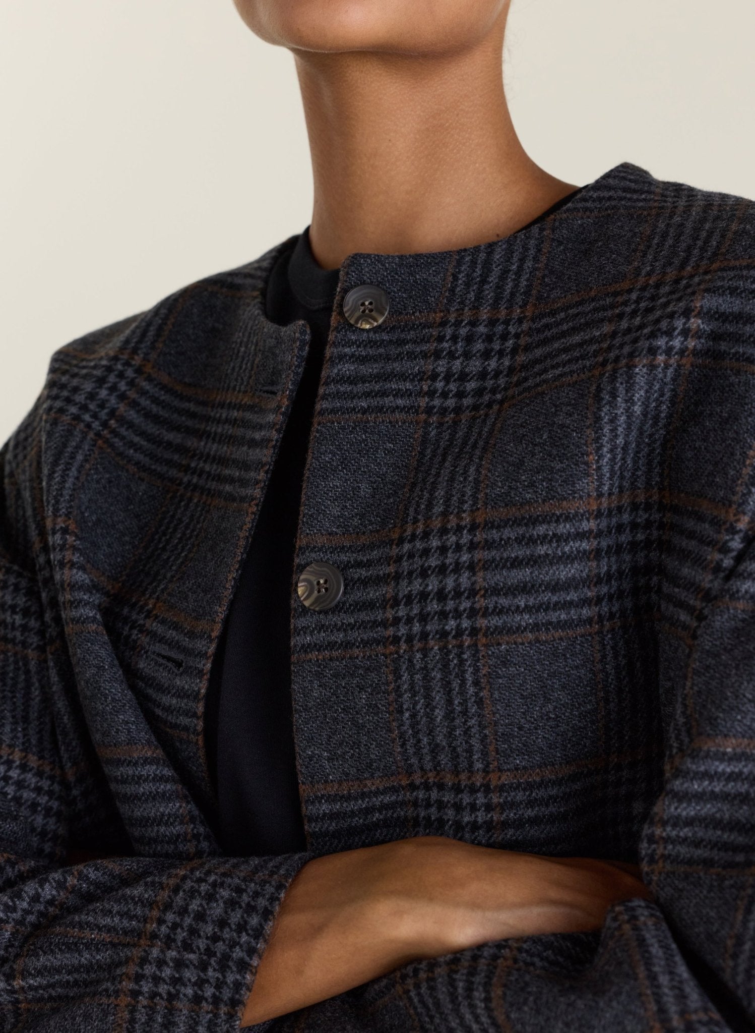 Tess Check Scarf Coat - Grey Check Baukjen