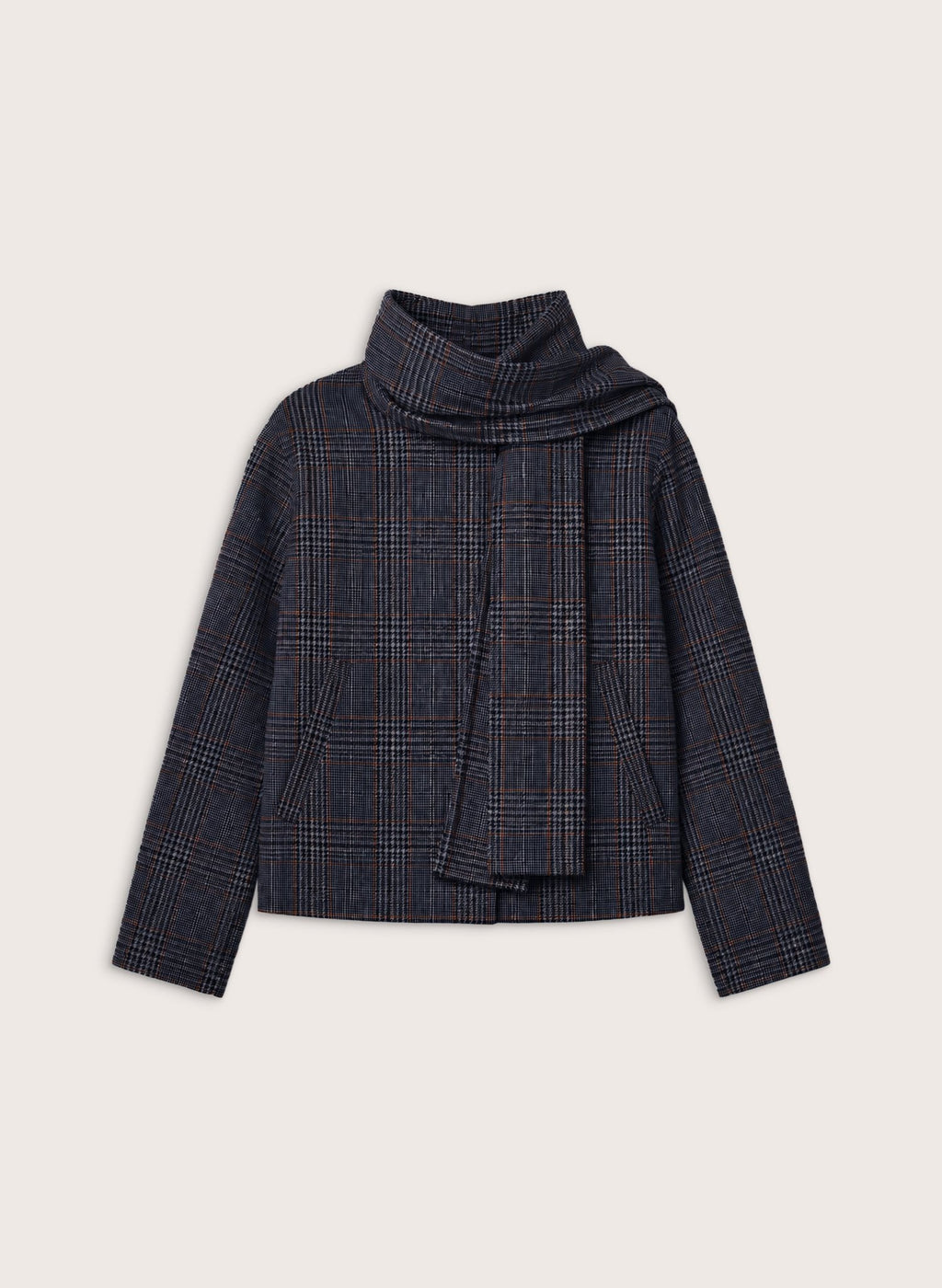 Tess Check Scarf Coat - Grey Check Baukjen