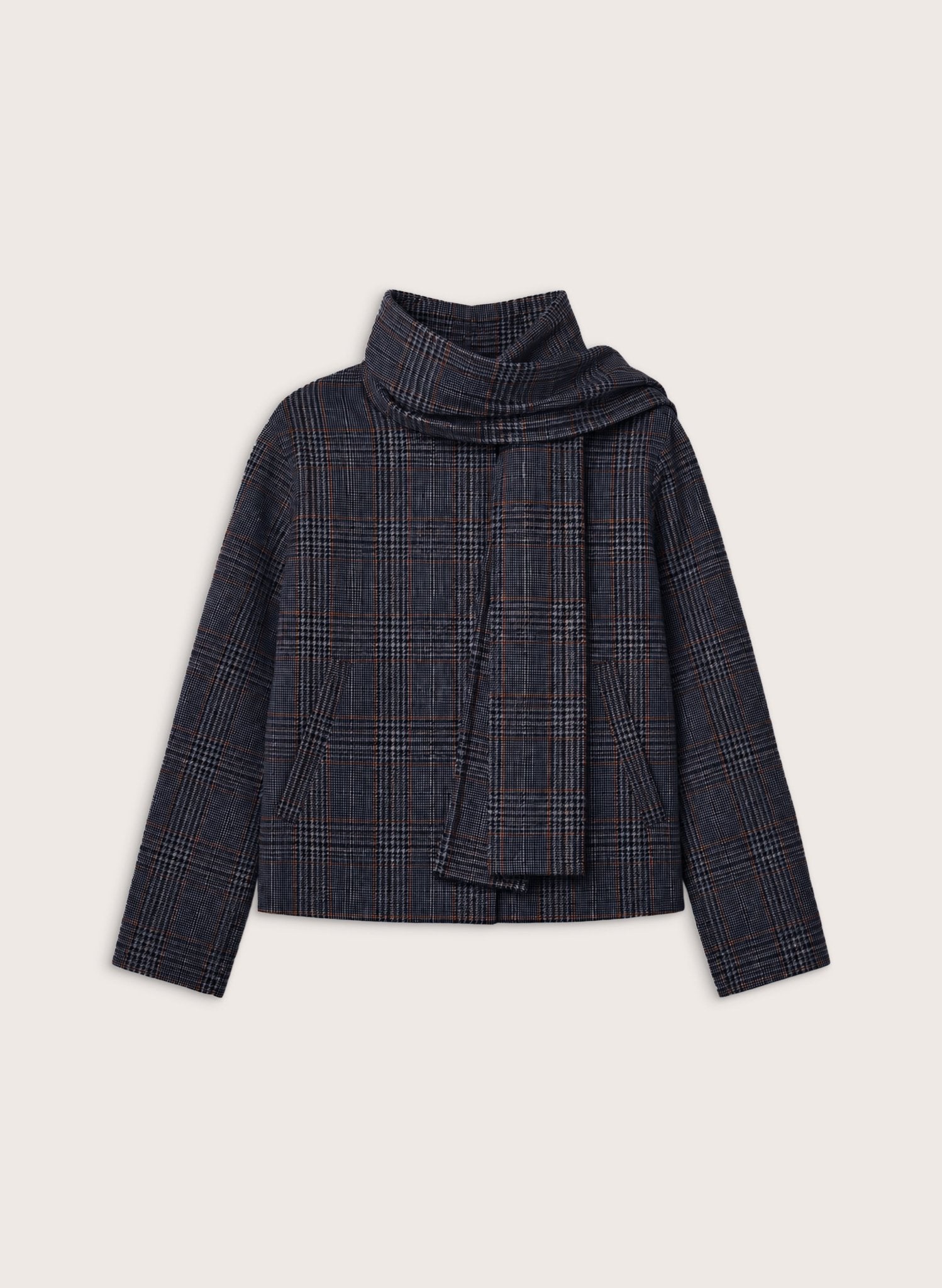 Tess Check Scarf Coat - Grey Check Baukjen