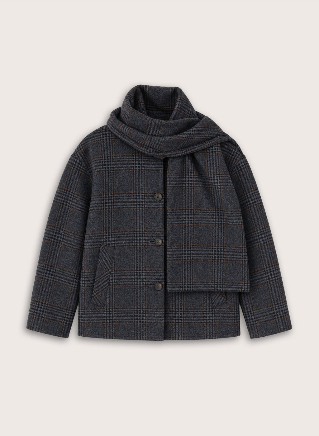 Tess Check Scarf Coat - Grey Check Baukjen