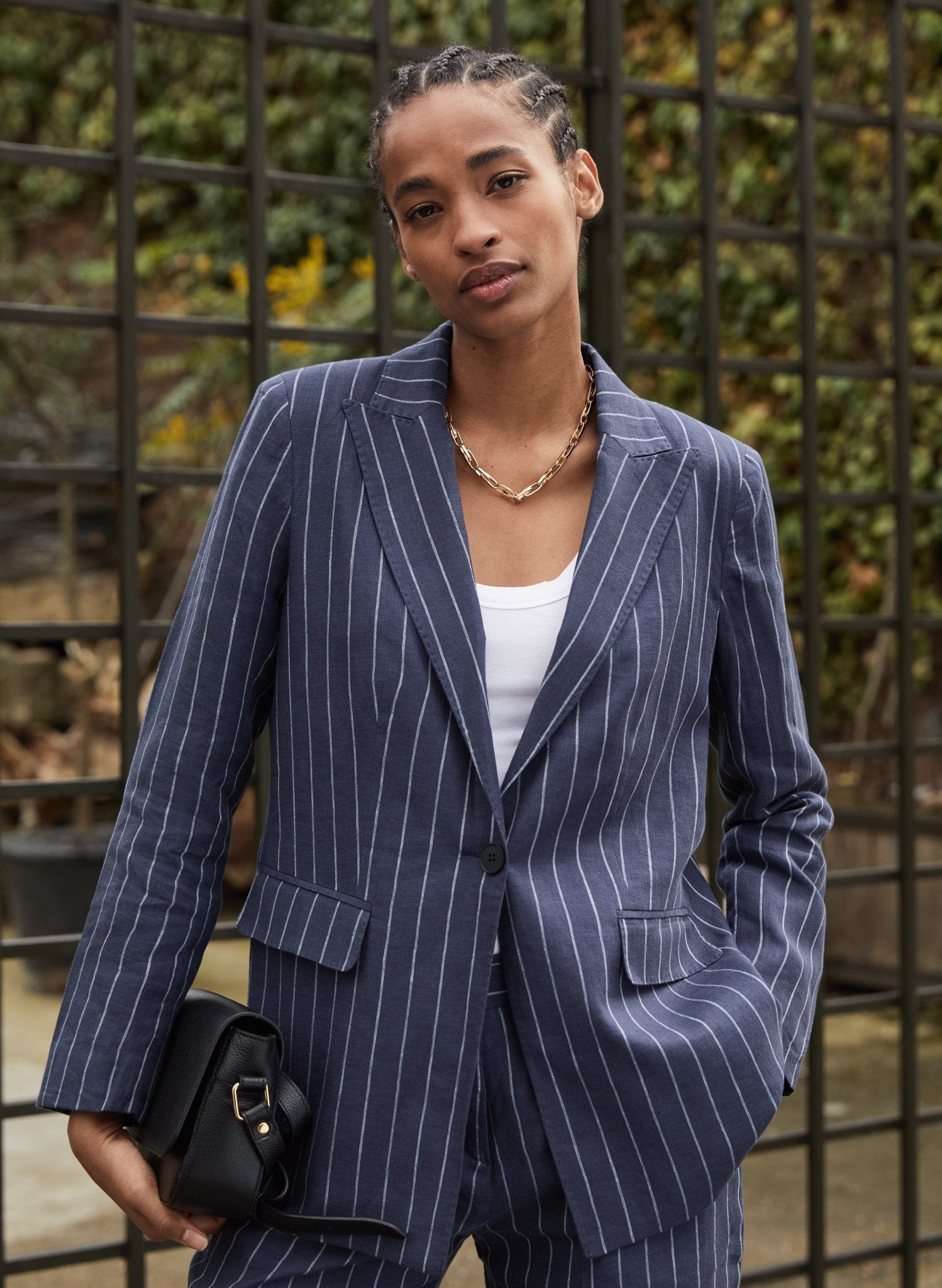 Thea Linen Blazer - Indigo & White Stripe Baukjen