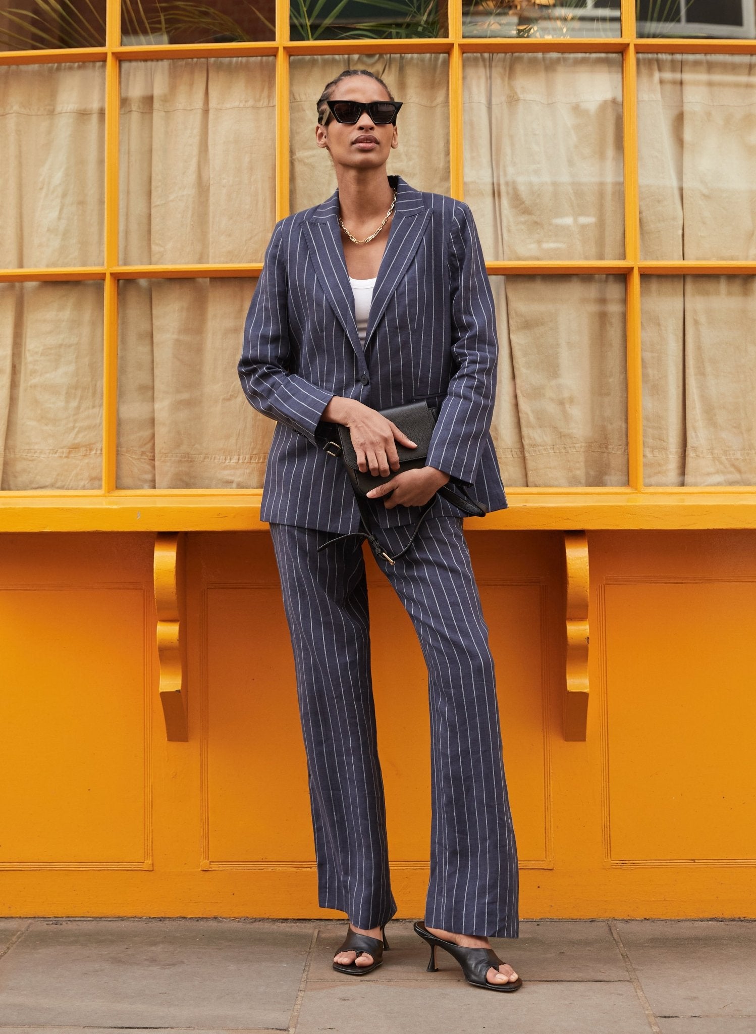 Thea Linen Blazer - Indigo & White Stripe Baukjen