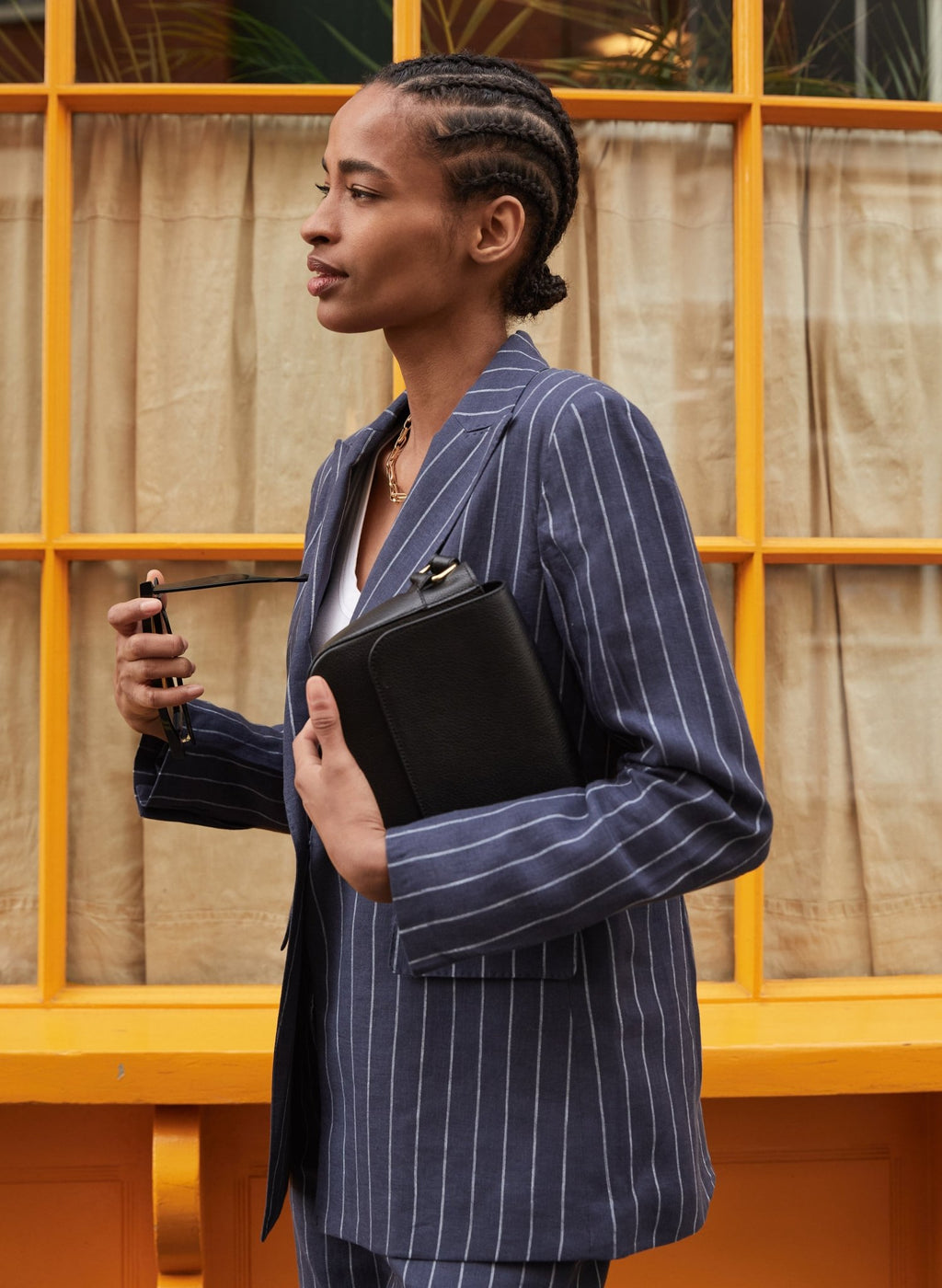 Thea Linen Blazer - Indigo & White Stripe Baukjen