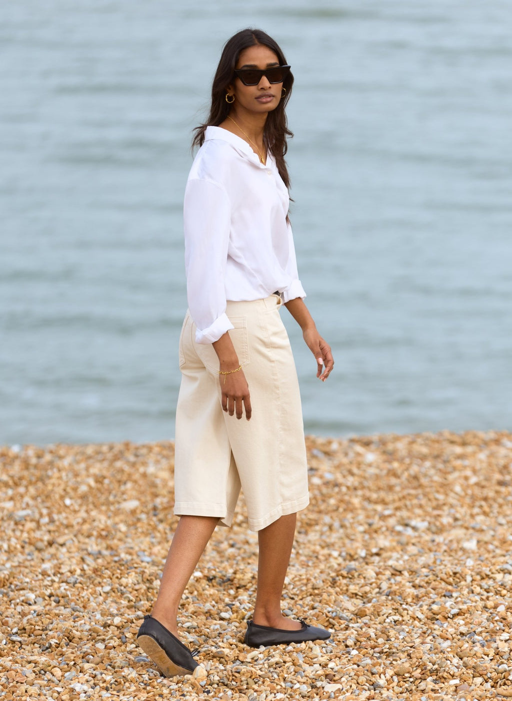 Tillie Organic Cotton Stretch Denim Shorts - Ecru Baukjen
