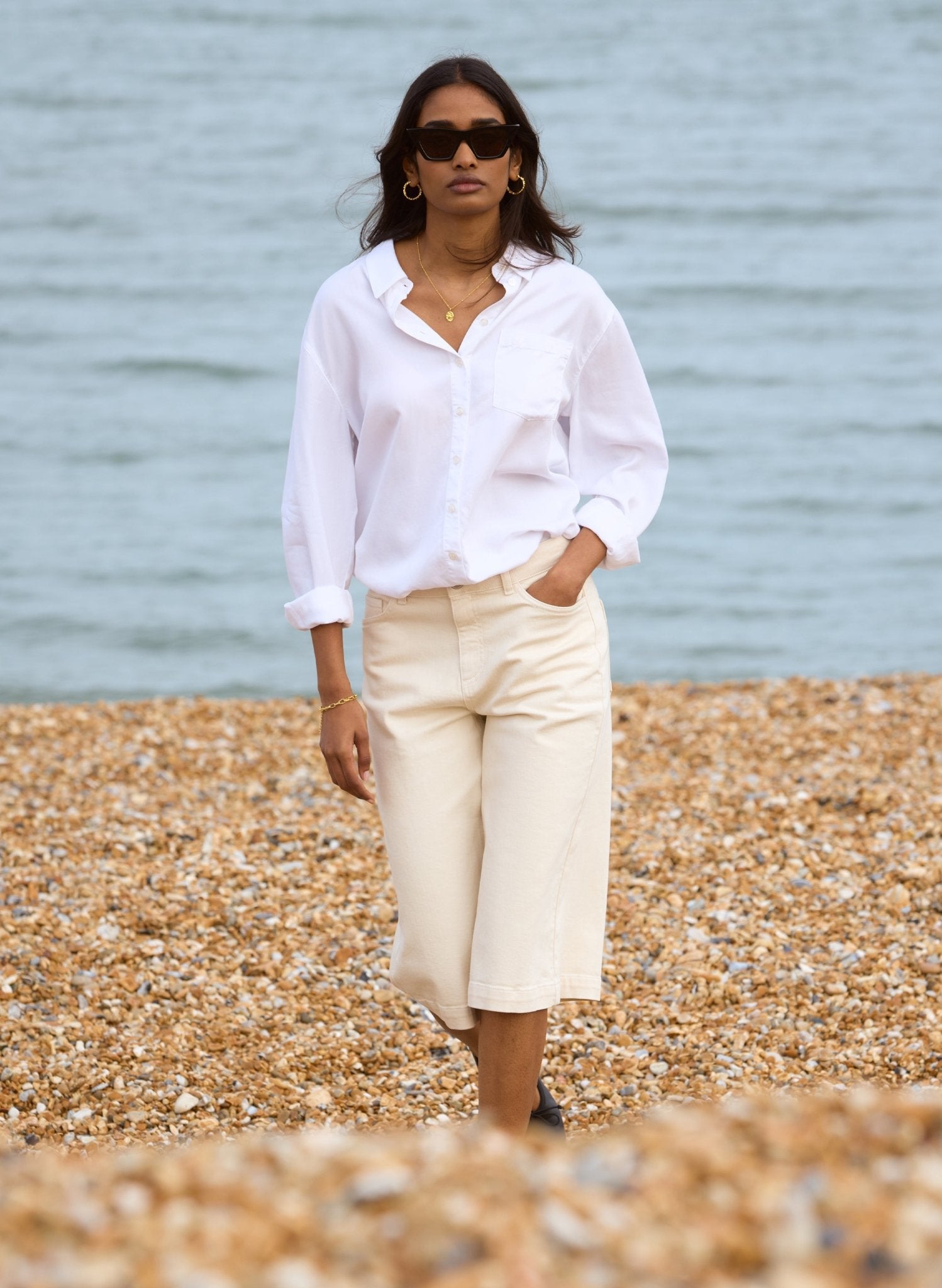 Tillie Organic Cotton Stretch Denim Shorts - Ecru Baukjen