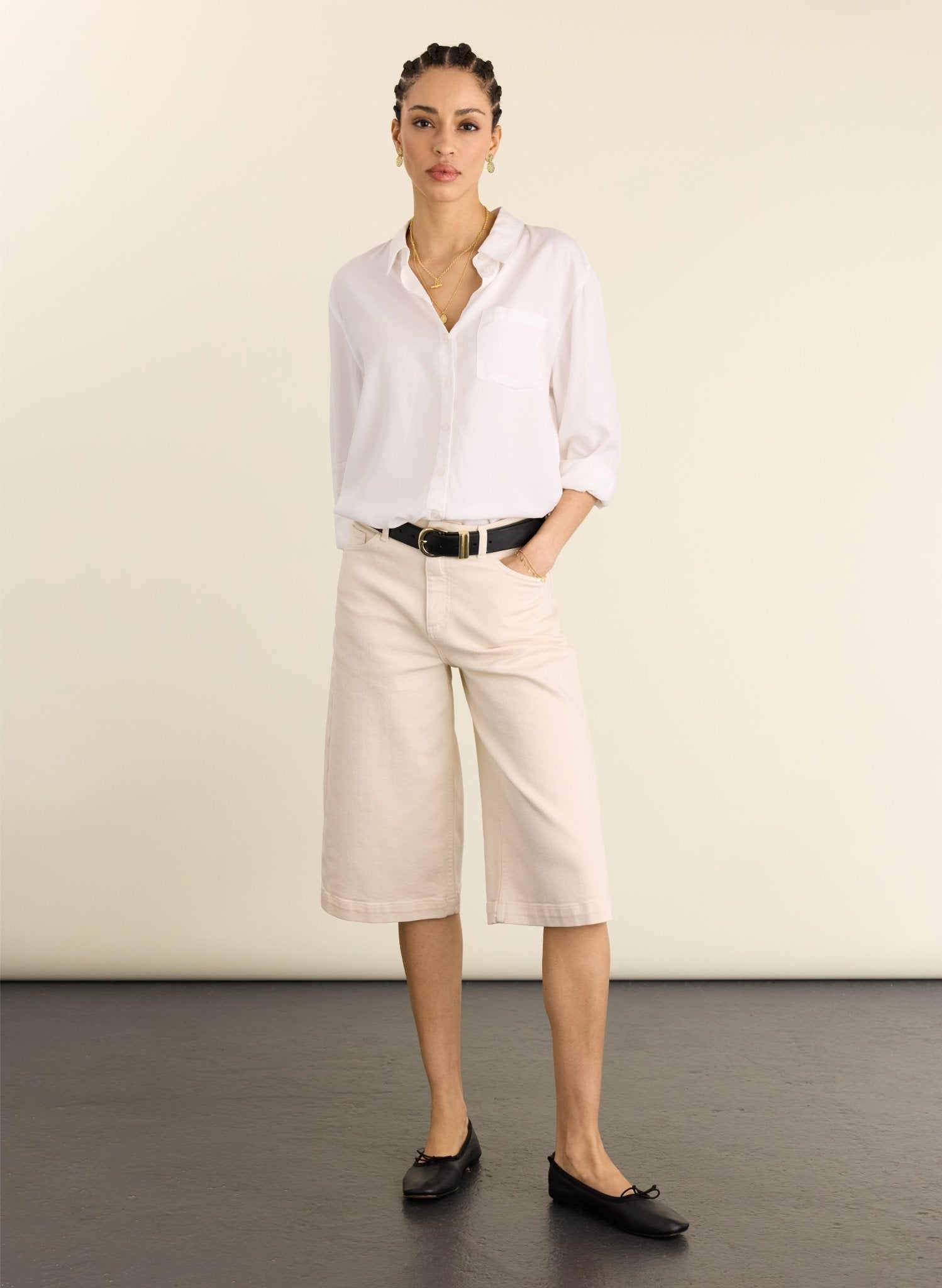 Tillie Organic Cotton Stretch Denim Shorts - Ecru Baukjen