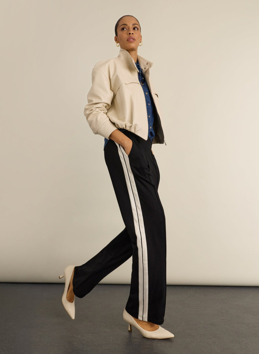 Tippi 2.0 Side Stripe Trousers - Black & Cream Baukjen