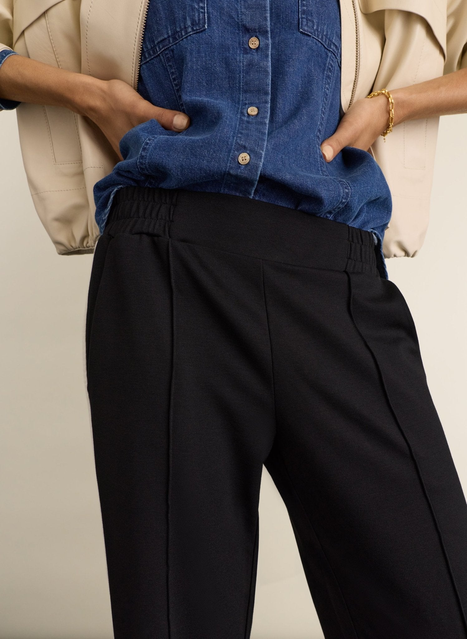 Tippi 2.0 Side Stripe Trousers - Black & Cream Baukjen