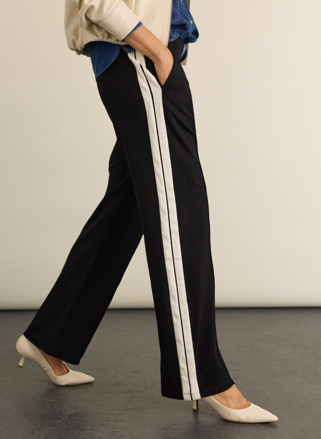 Tippi 2.0 Side Stripe Trousers - Black & Cream Baukjen