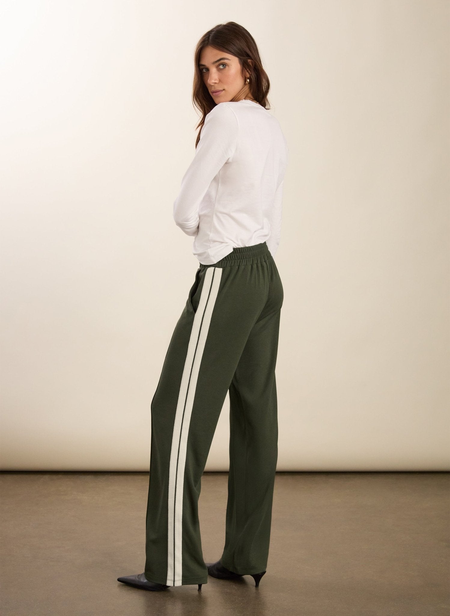 Tippi 2.0 Side Stripe Trousers - Deep Khaki & Cream Stripe Baukjen