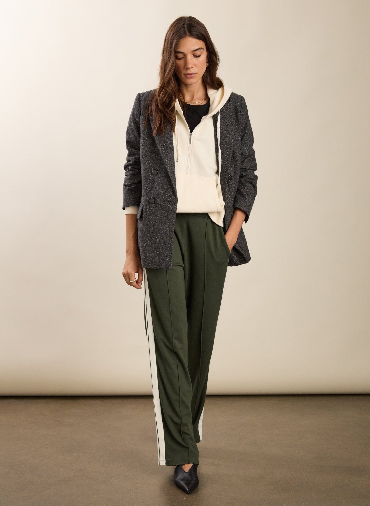 Tippi 2.0 Side Stripe Trousers - Deep Khaki & Cream Stripe Baukjen