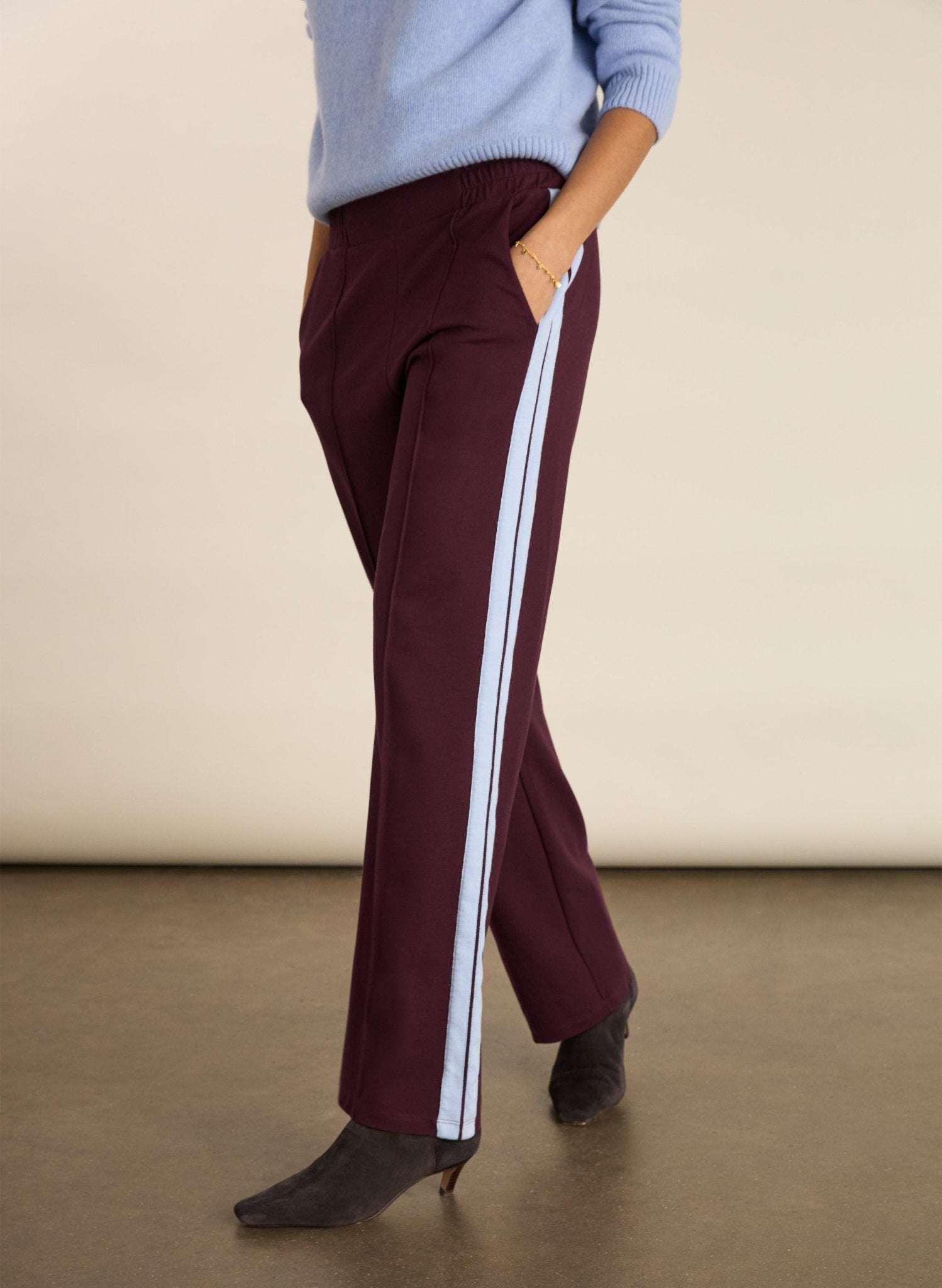 Tippi 2.0 Side Stripe Trousers - Plum & Ice Blue Baukjen