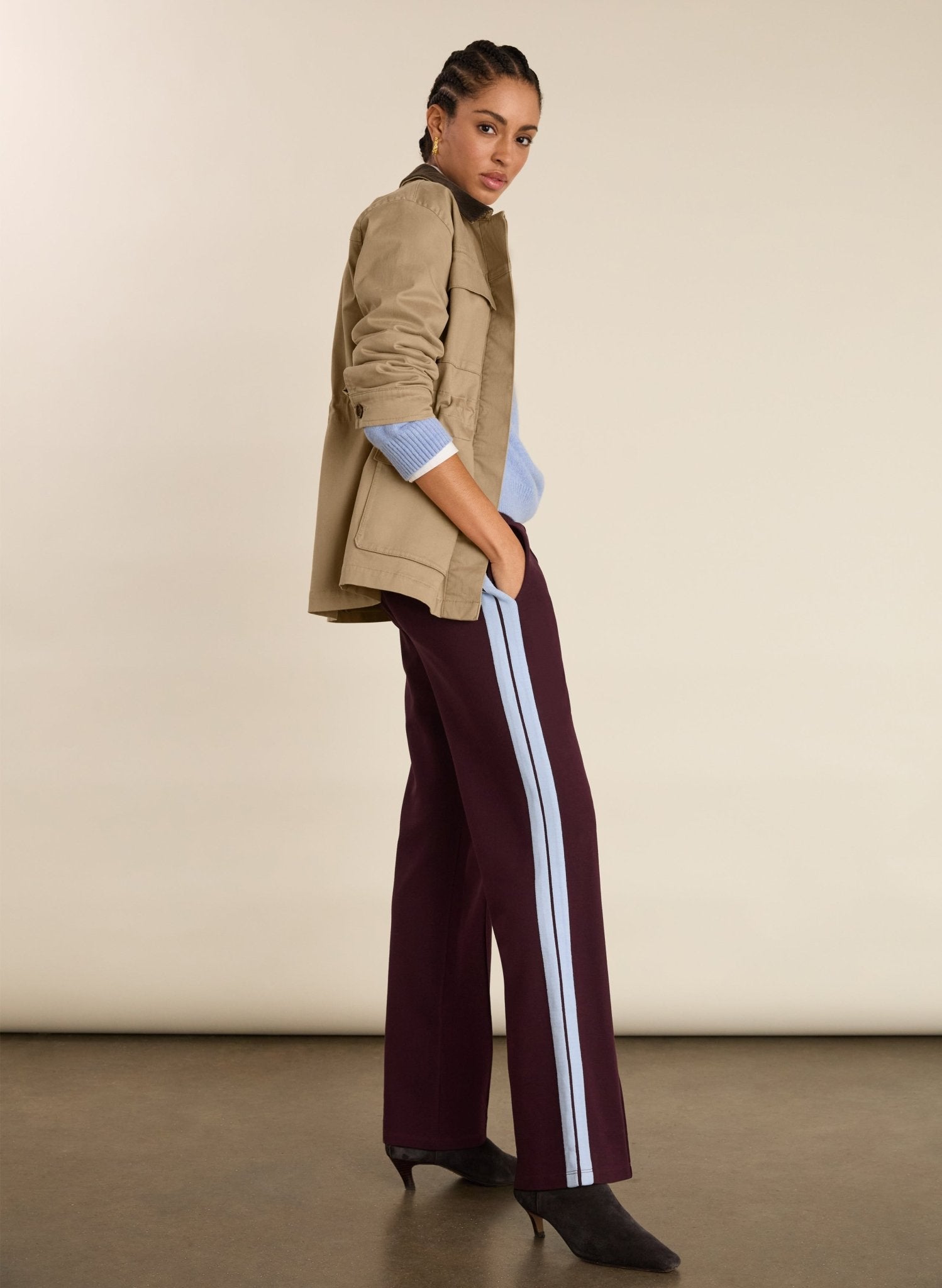 Tippi 2.0 Side Stripe Trousers - Plum & Ice Blue Baukjen