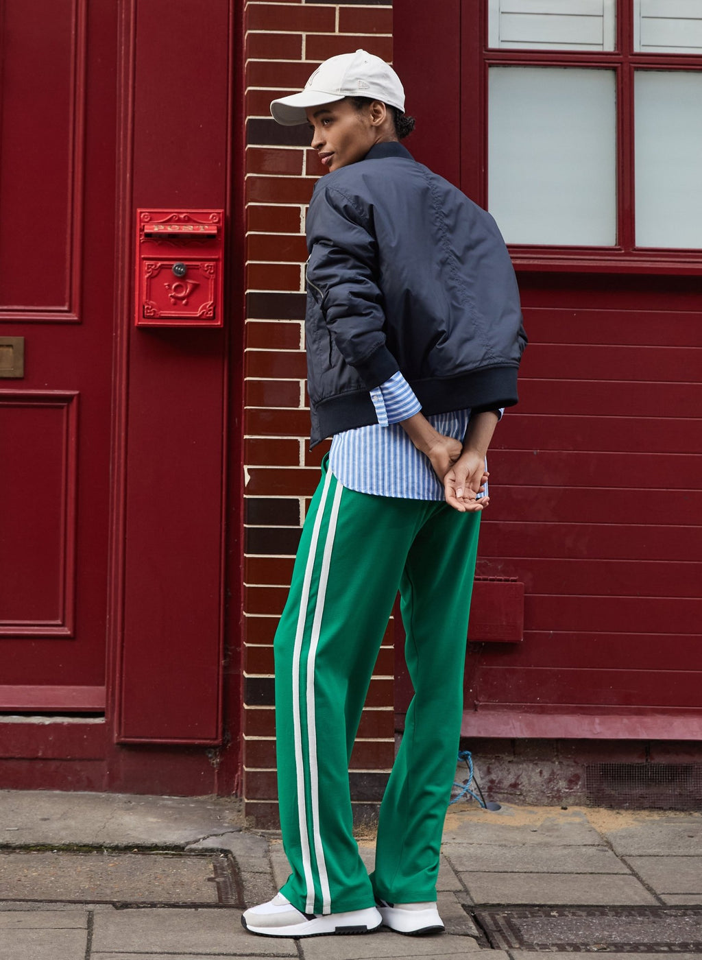 Tippi Side Stripe Trousers - Bright Emerald & White Baukjen