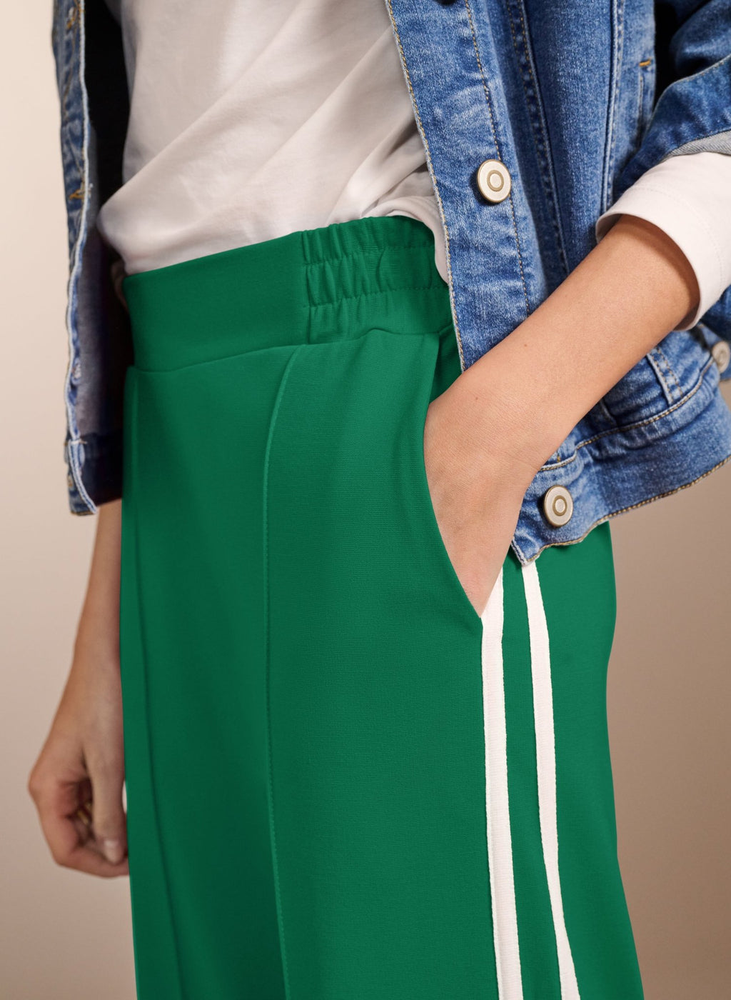 Tippi Side Stripe Trousers - Bright Emerald & White Baukjen