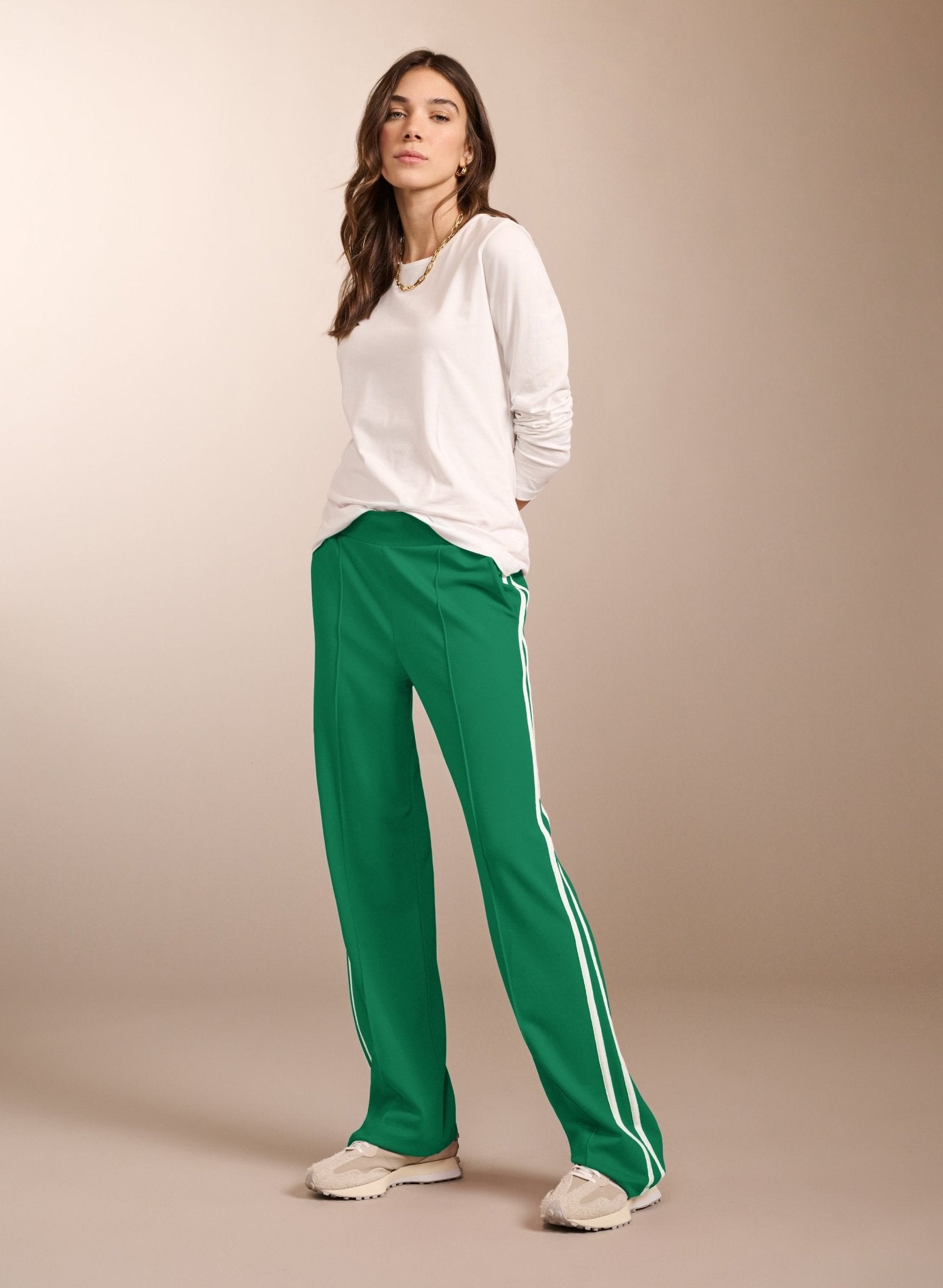 Tippi Side Stripe Trousers - Bright Emerald & White Baukjen