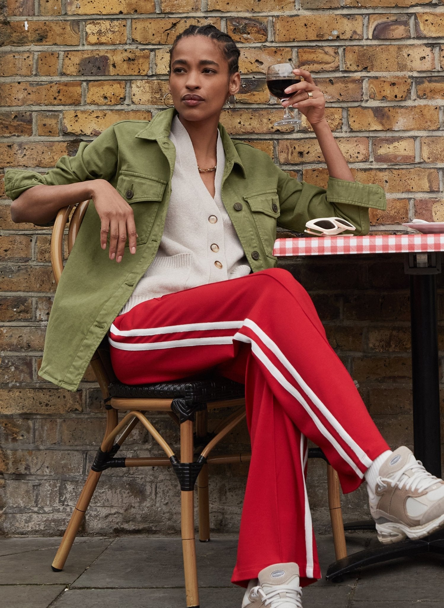 Tippi Side Stripe Trousers - Crimson & White Baukjen