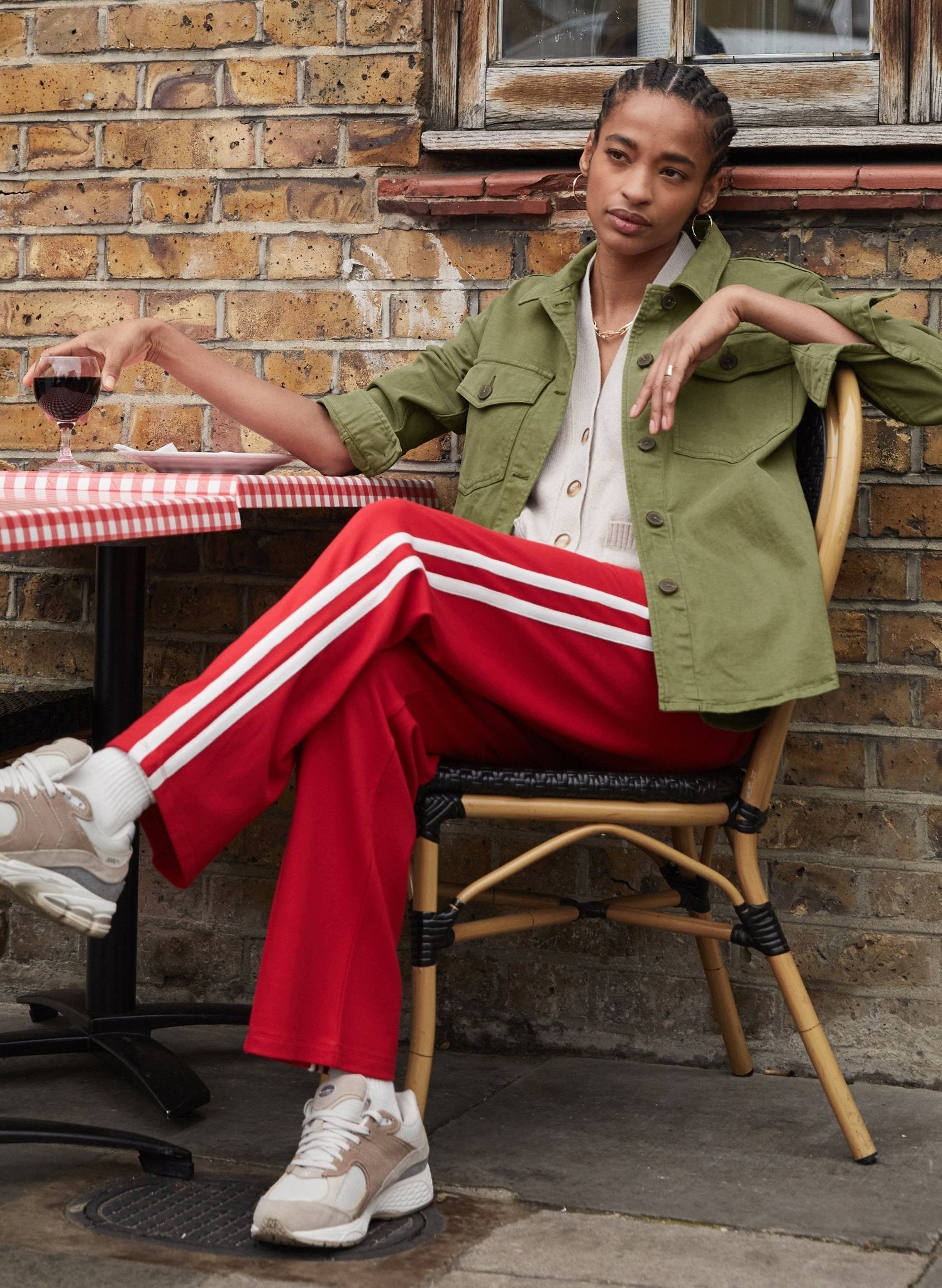 Tippi Side Stripe Trousers - Crimson & White Baukjen