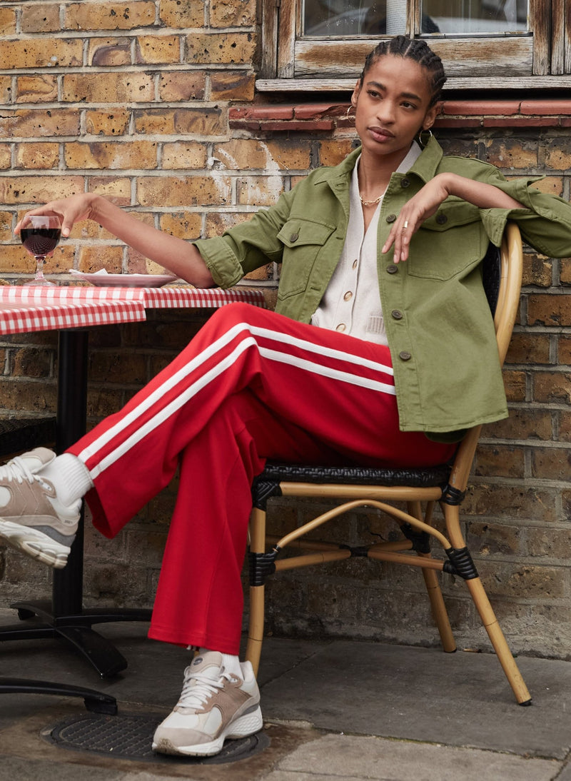 Tippi Side Stripe Trousers - Crimson & White Baukjen