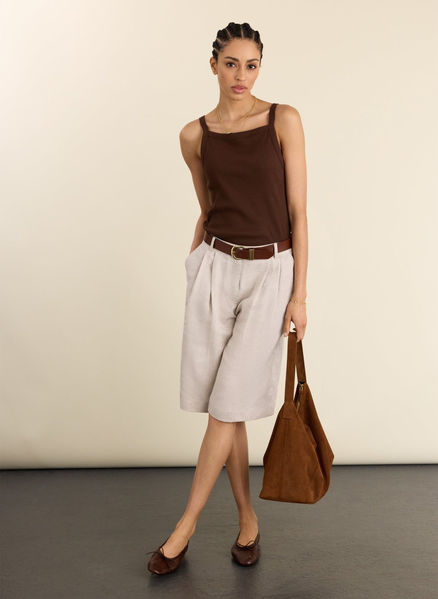 Tobi Long Tailored Linen Shorts - Neutral Baukjen