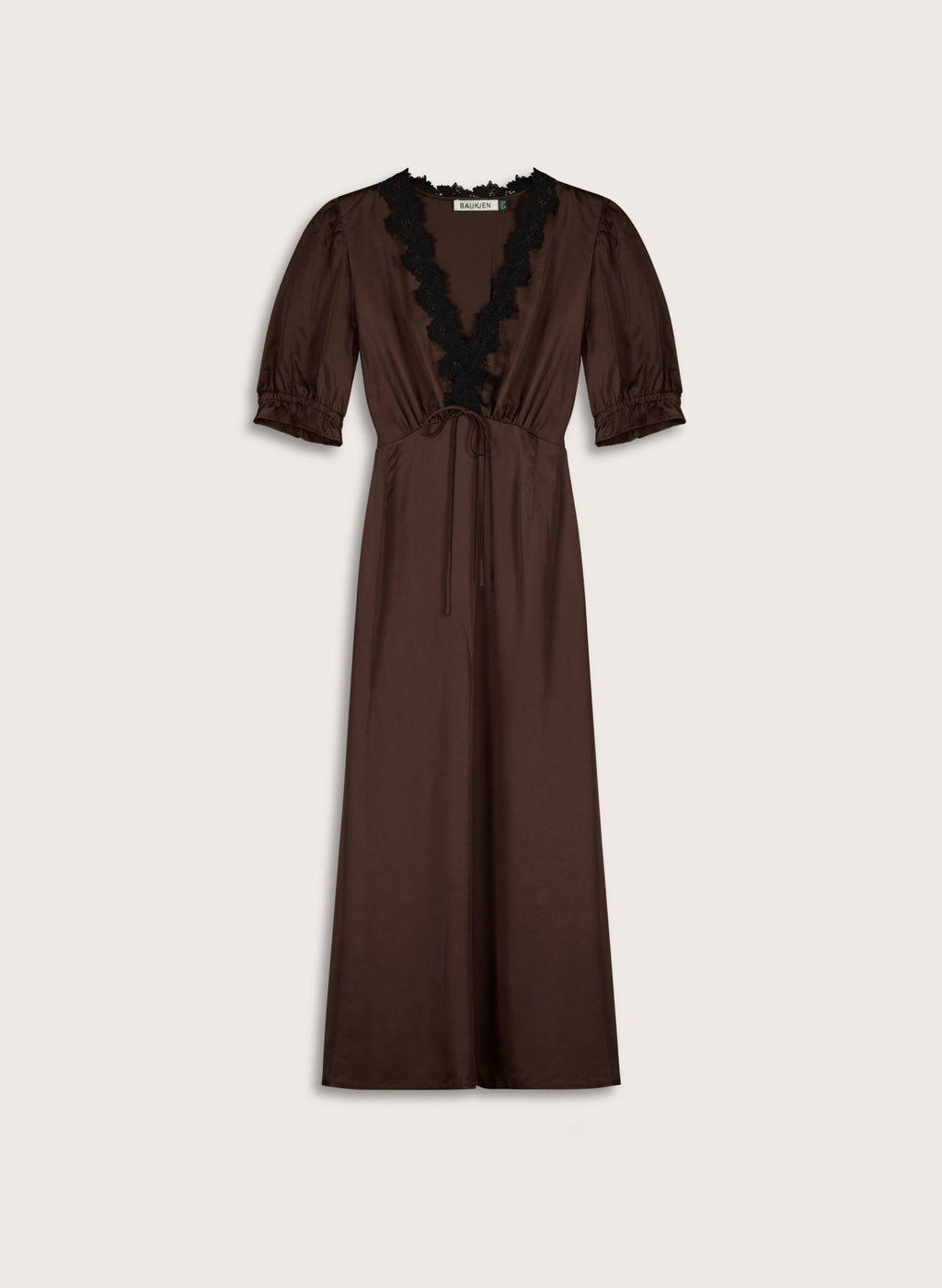 Valleta Satin Lace Trim Midi Dress - Dark Chocolate Baukjen