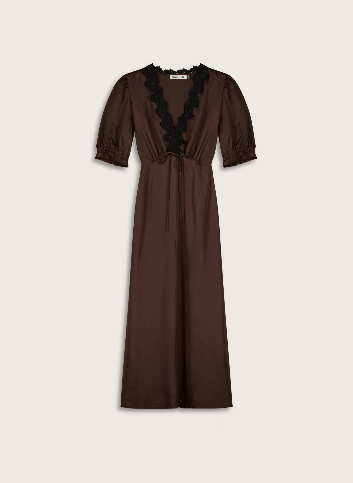 Valleta Satin Lace Trim Midi Dress - Dark Chocolate Baukjen