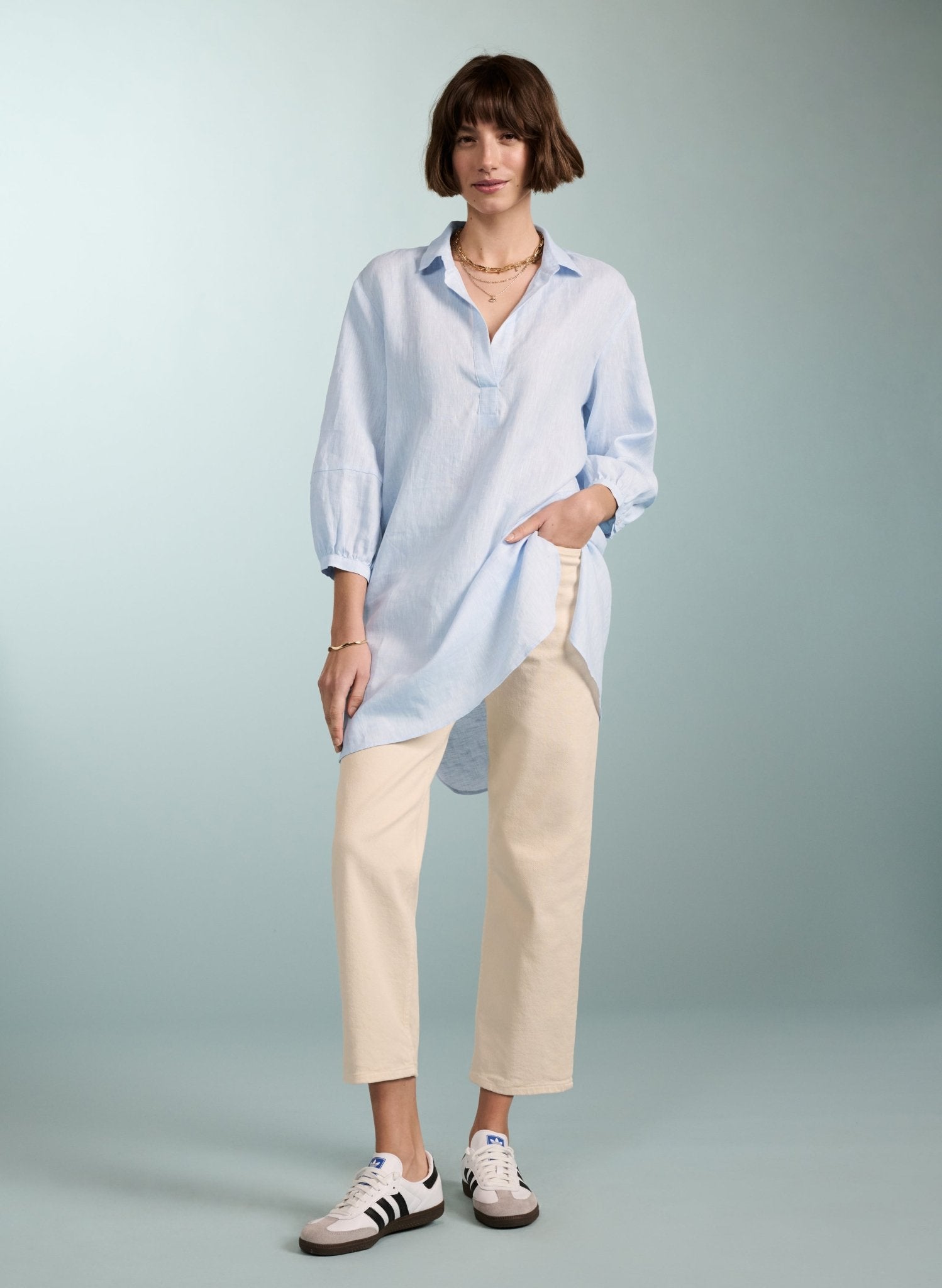 Vanessa Linen Dress - Light Blue Chambray Baukjen