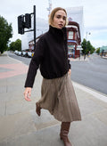 Vicky Pleated Wrap Skirt - Neutral Puppytooth Check Baukjen