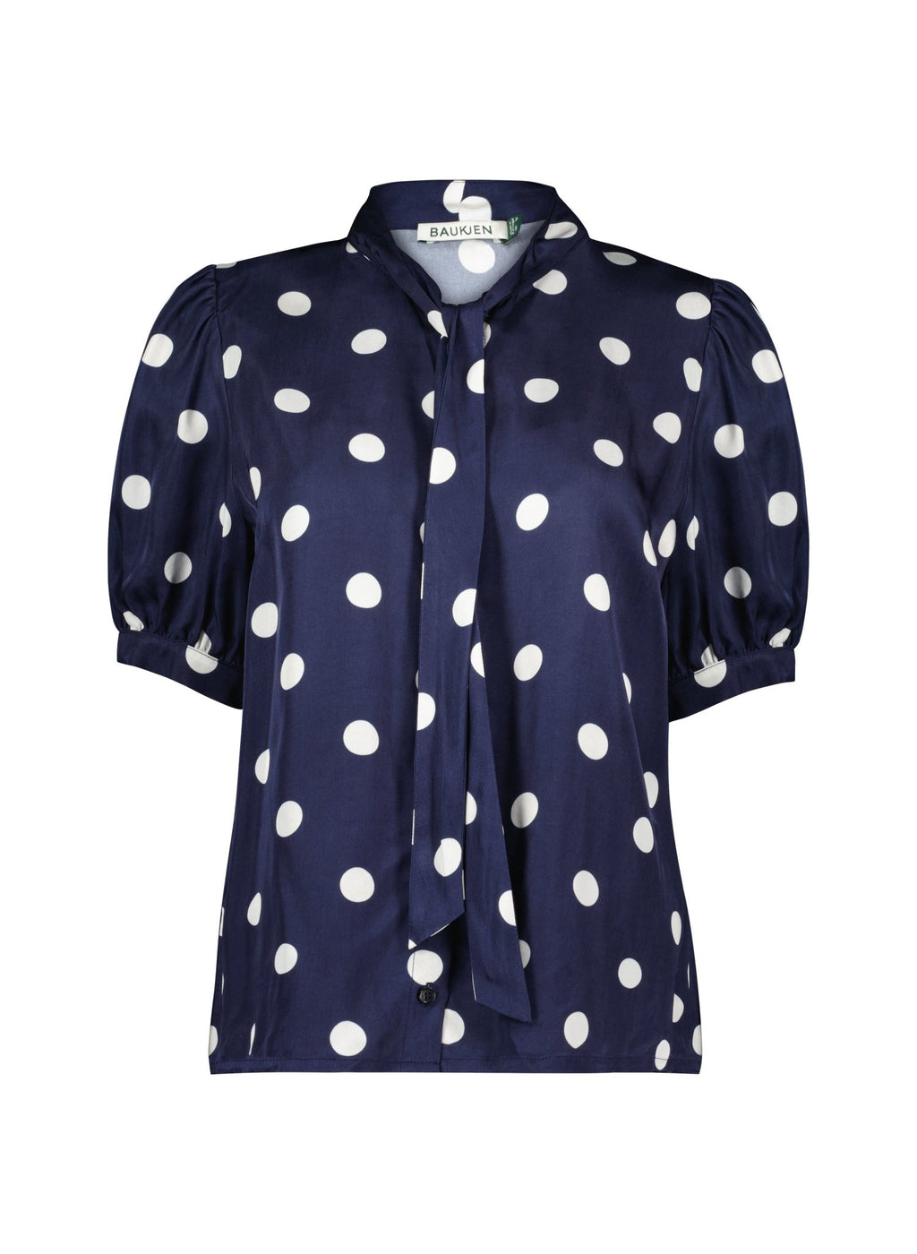 Violette Satin Blouse - Navy Big Polka Baukjen