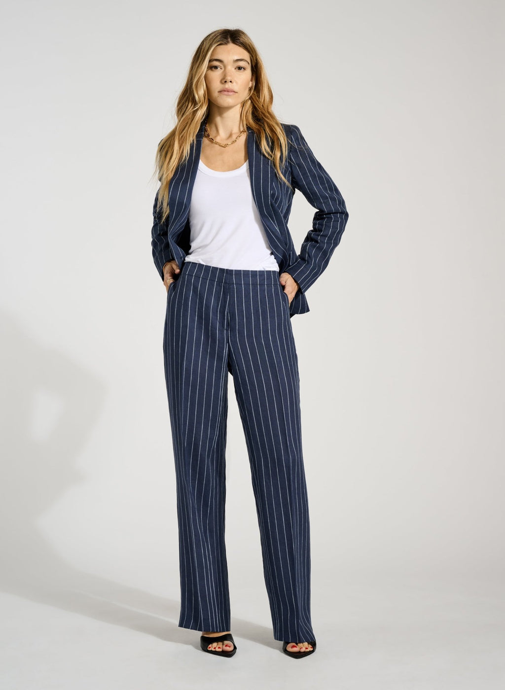 Vivienne Linen Trousers - Indigo & White Stripe Baukjen