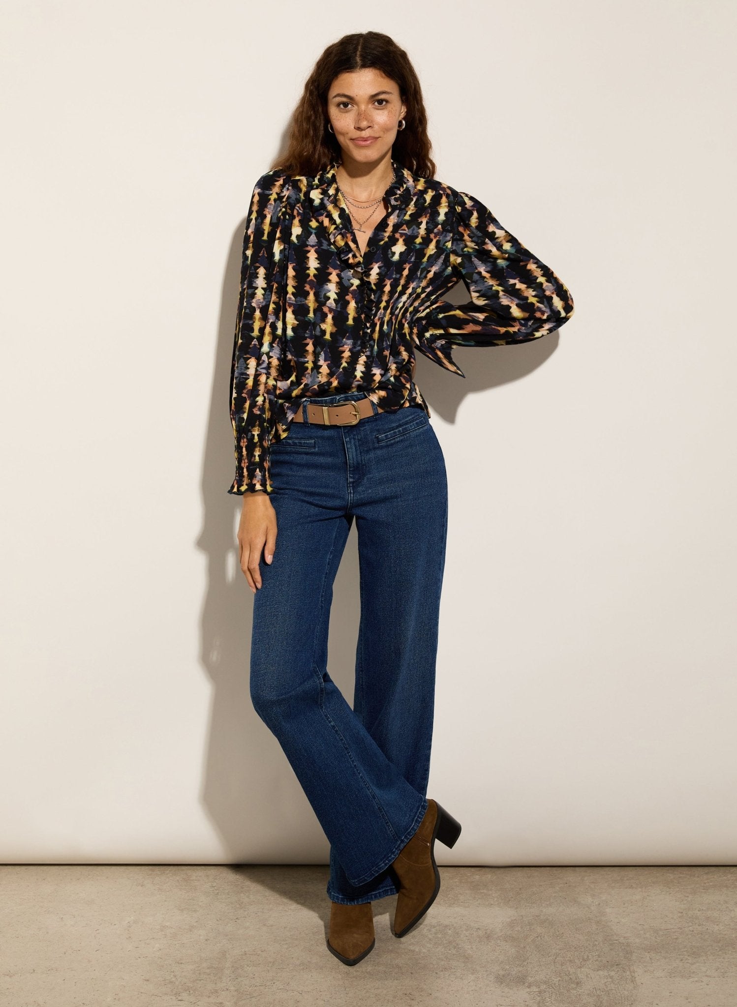 Willow Printed Blouse - Navy Texture Baukjen