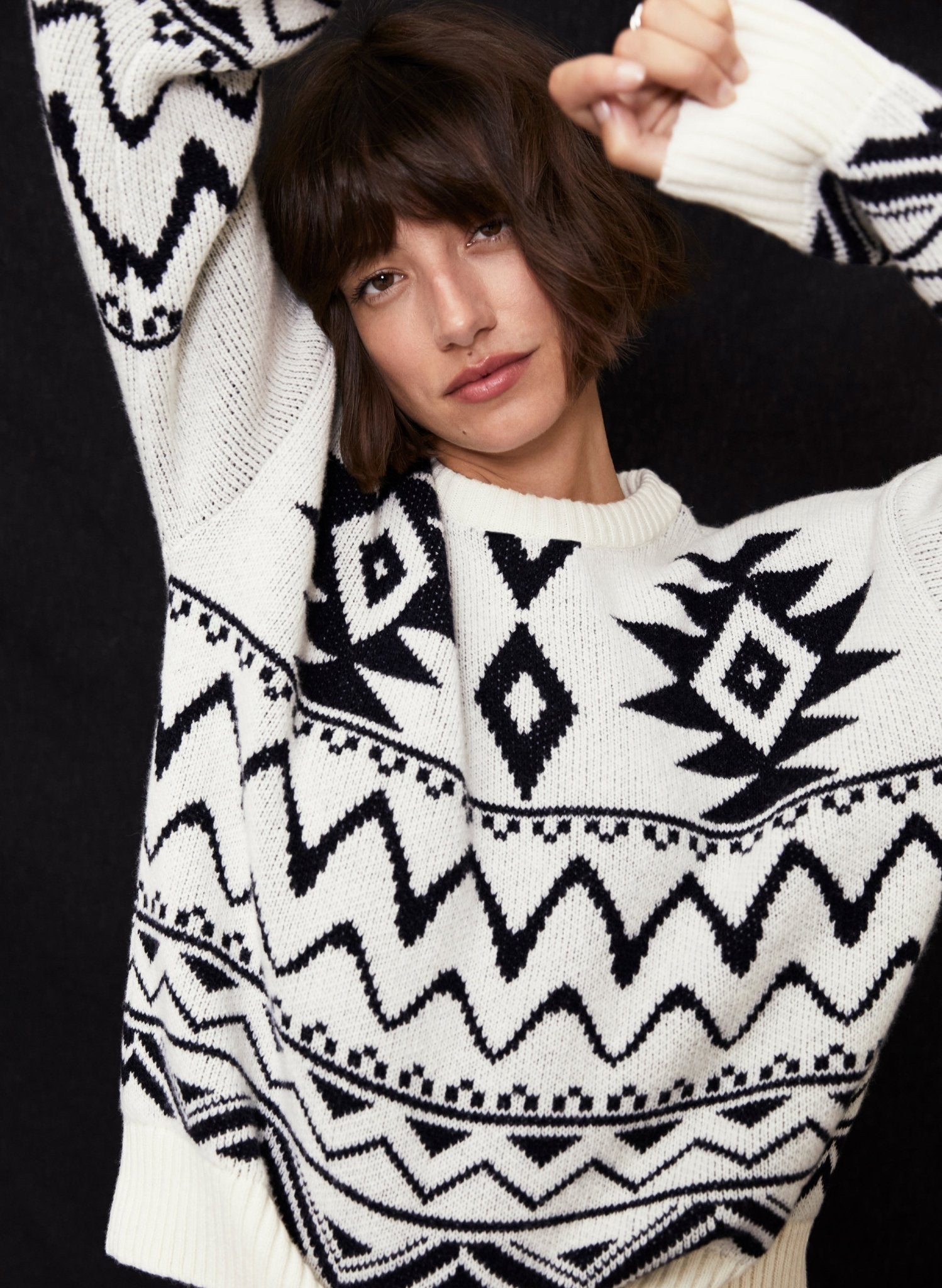 Zhuri Recycled Wool Blend Jumper - Antique White & Caviar Black Baukjen