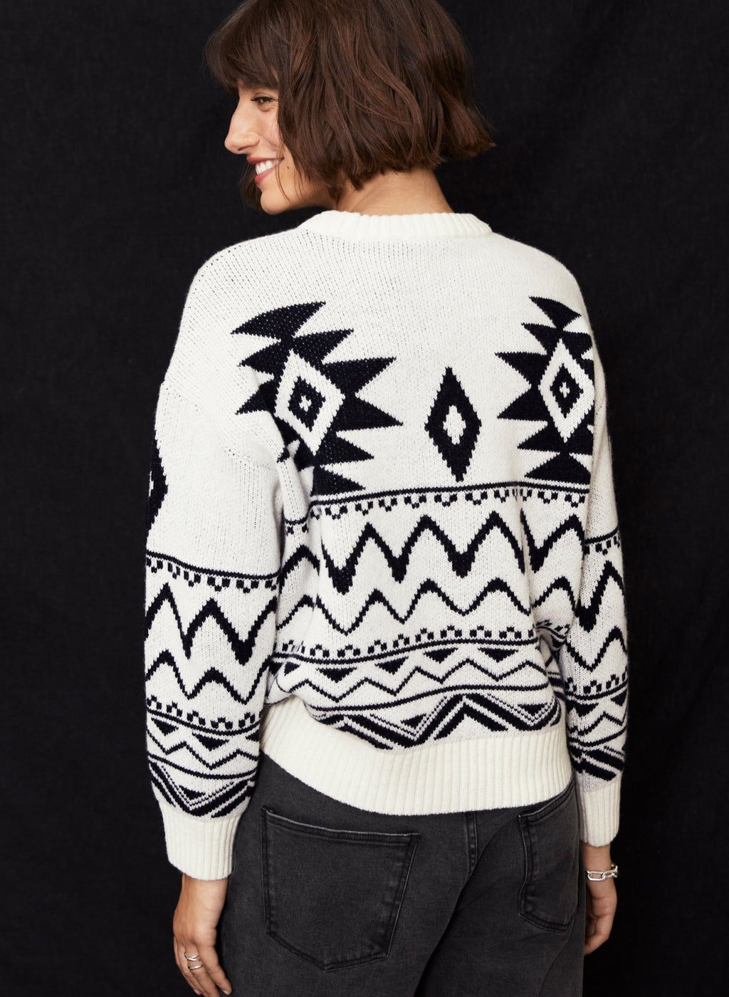 Zhuri Recycled Wool Blend Jumper - Antique White & Caviar Black Baukjen