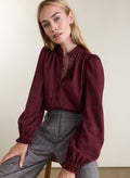 Zoe Frill Neck Blouse - Burgundy Baukjen