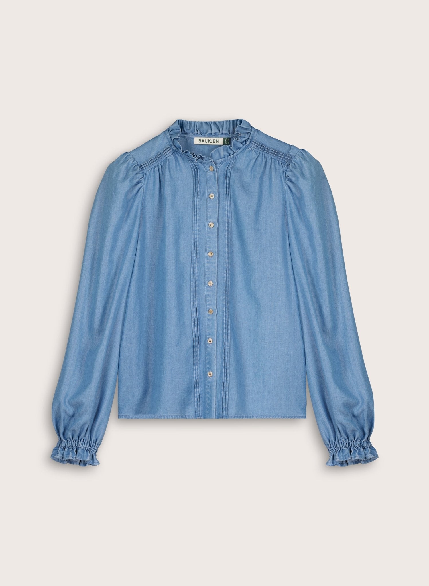 Zoe Frill Neck Blouse - Mid Indigo | Baukjen