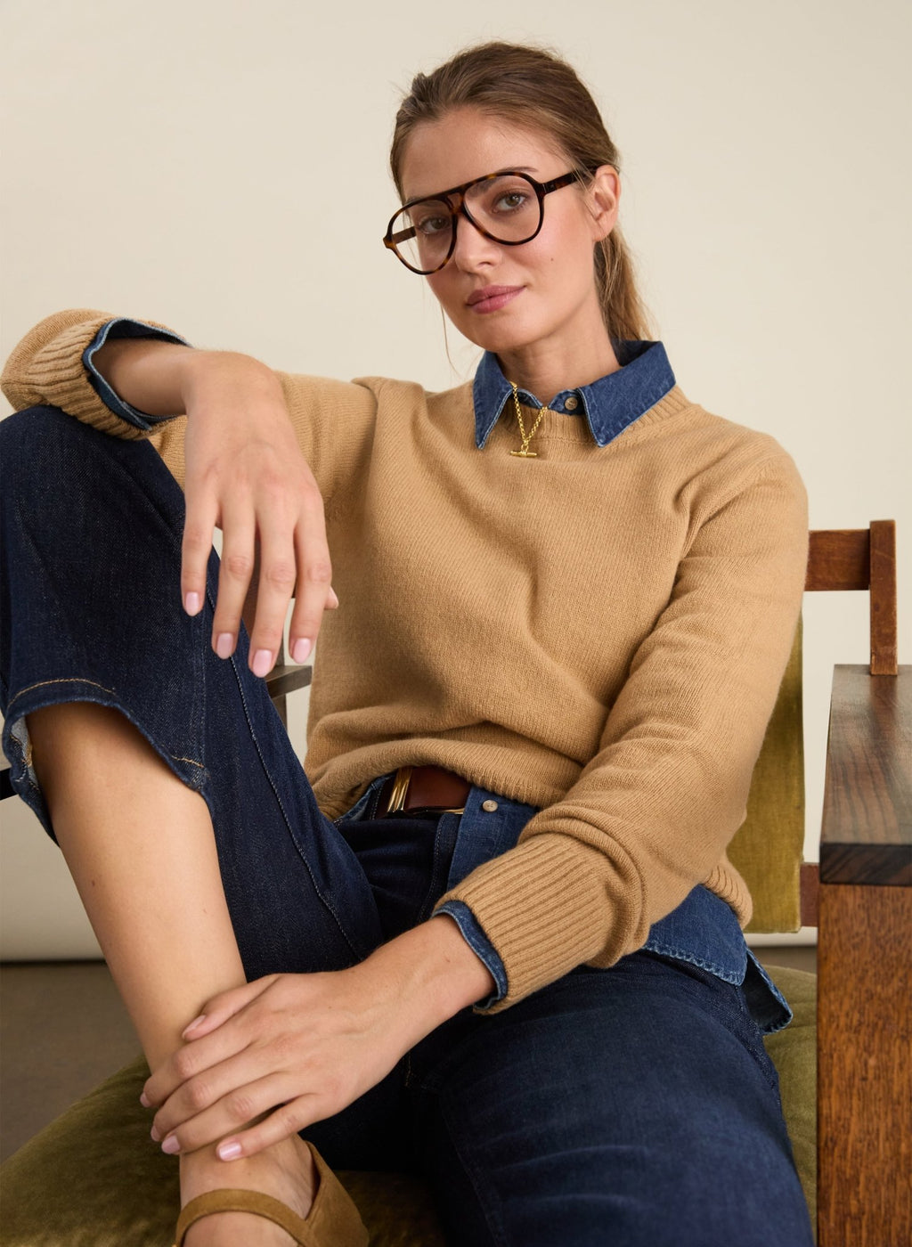 Zucca Wool Blend Crew Neck Jumper - Taupe Baukjen