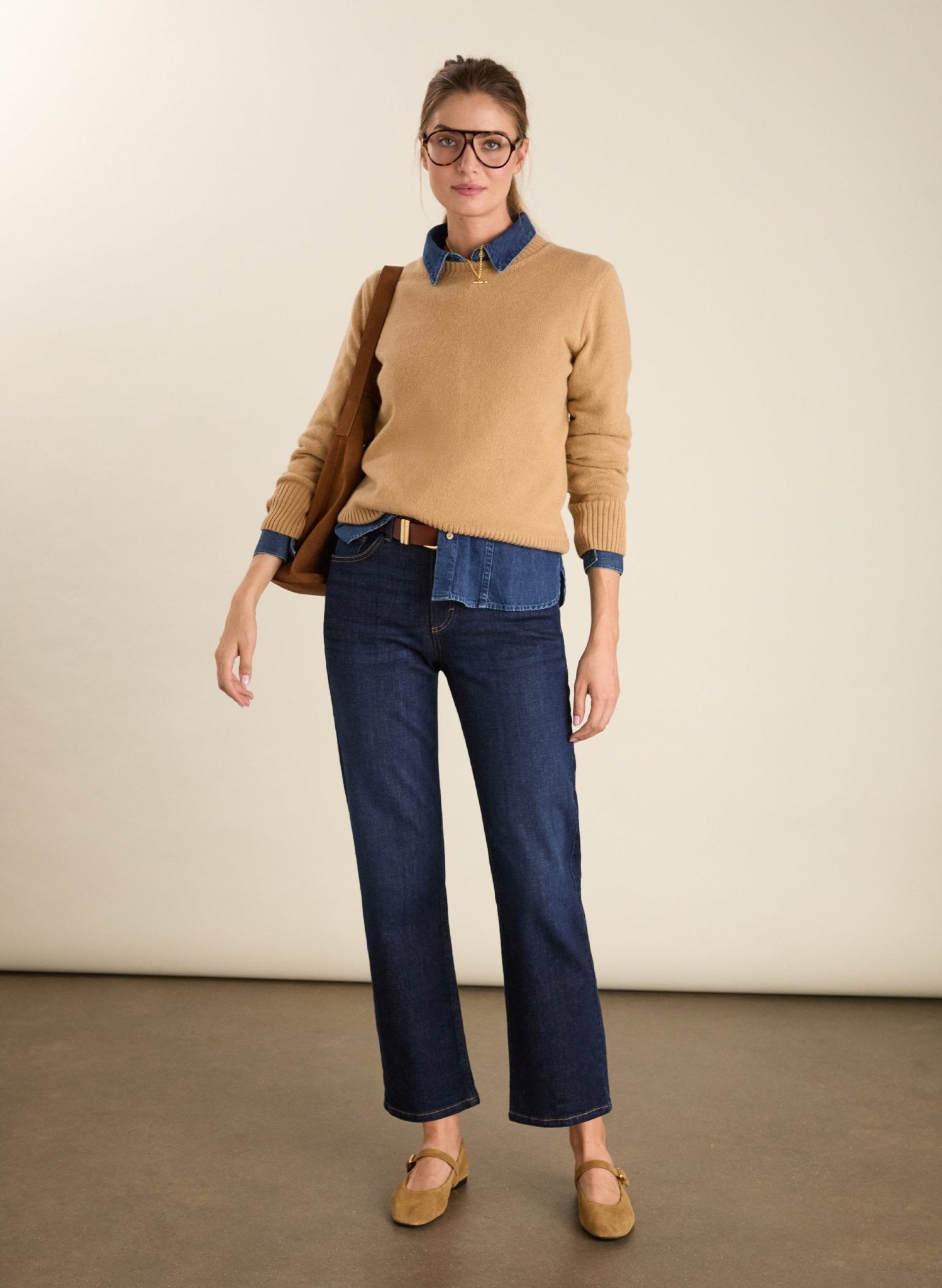 Zucca Wool Blend Crew Neck Jumper - Taupe Baukjen