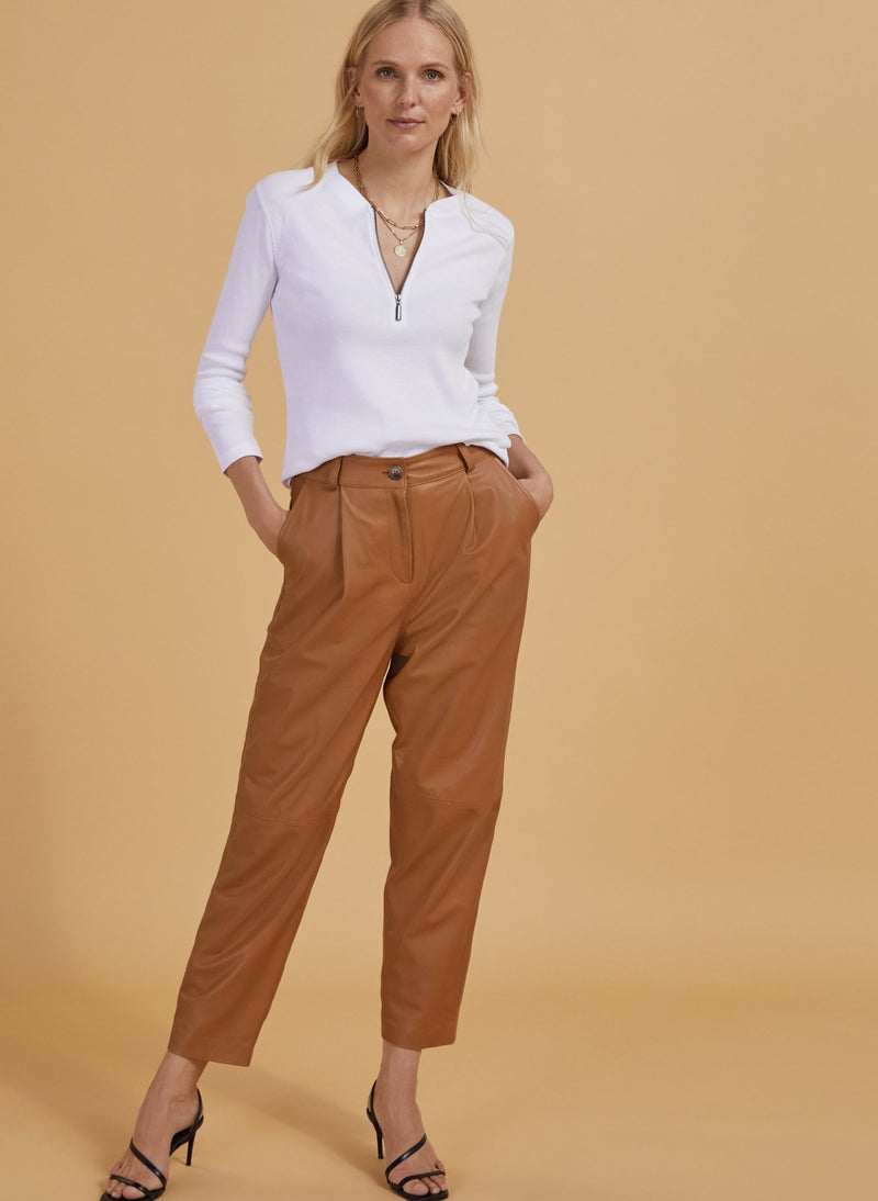 Faiza Leather Trouser  - Butterscotch Baukjen