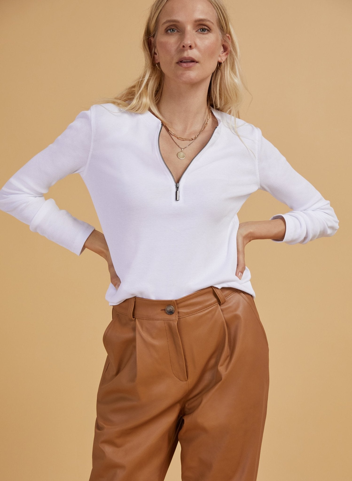 Faiza Leather Trouser  - Butterscotch Baukjen