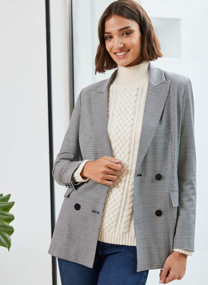 Greta Blazer - Black & Grey Mini Check Baukjen