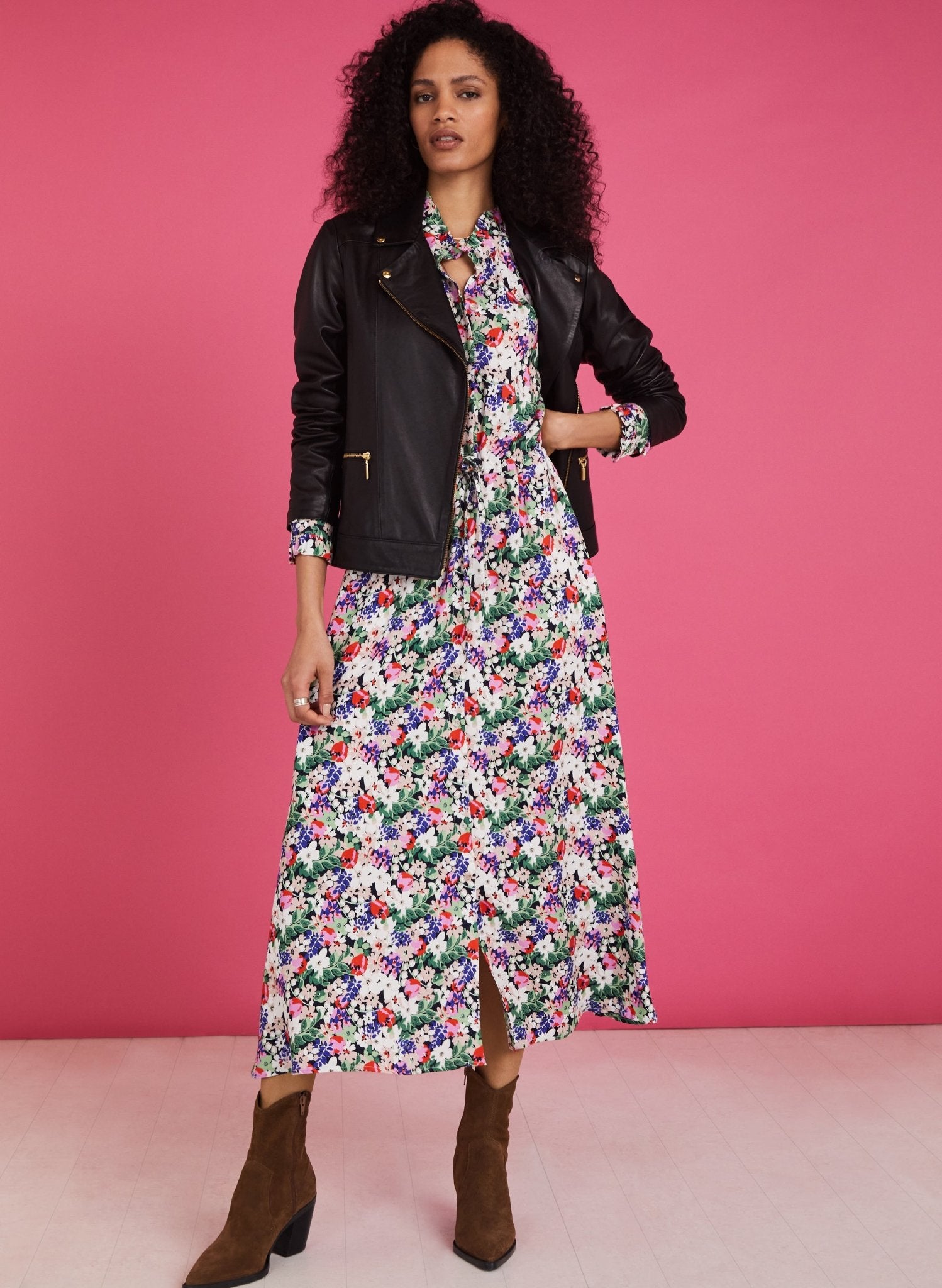 Luna Midi Dress - Pink Bloom Baukjen