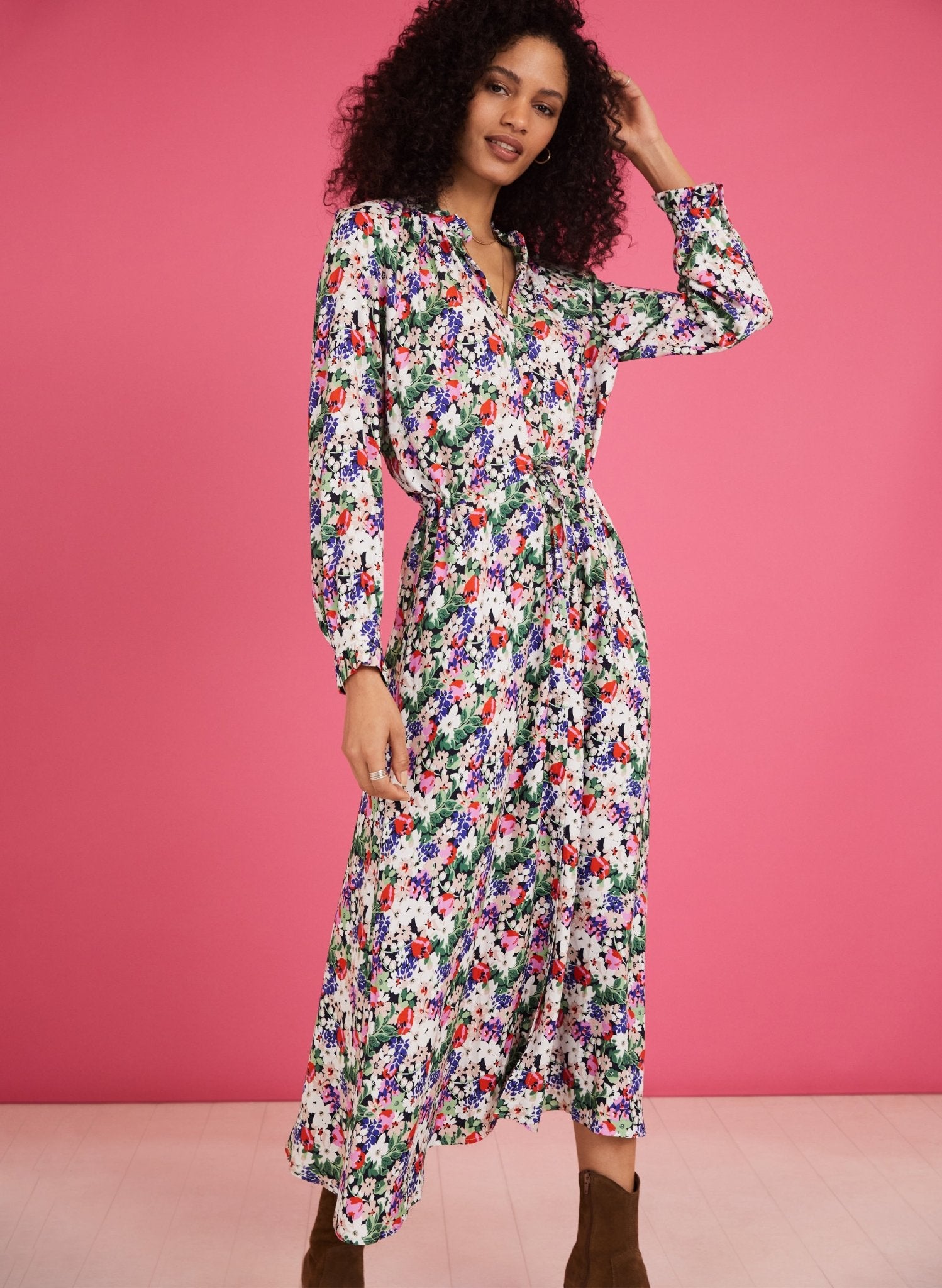 Luna Midi Dress - Pink Bloom Baukjen
