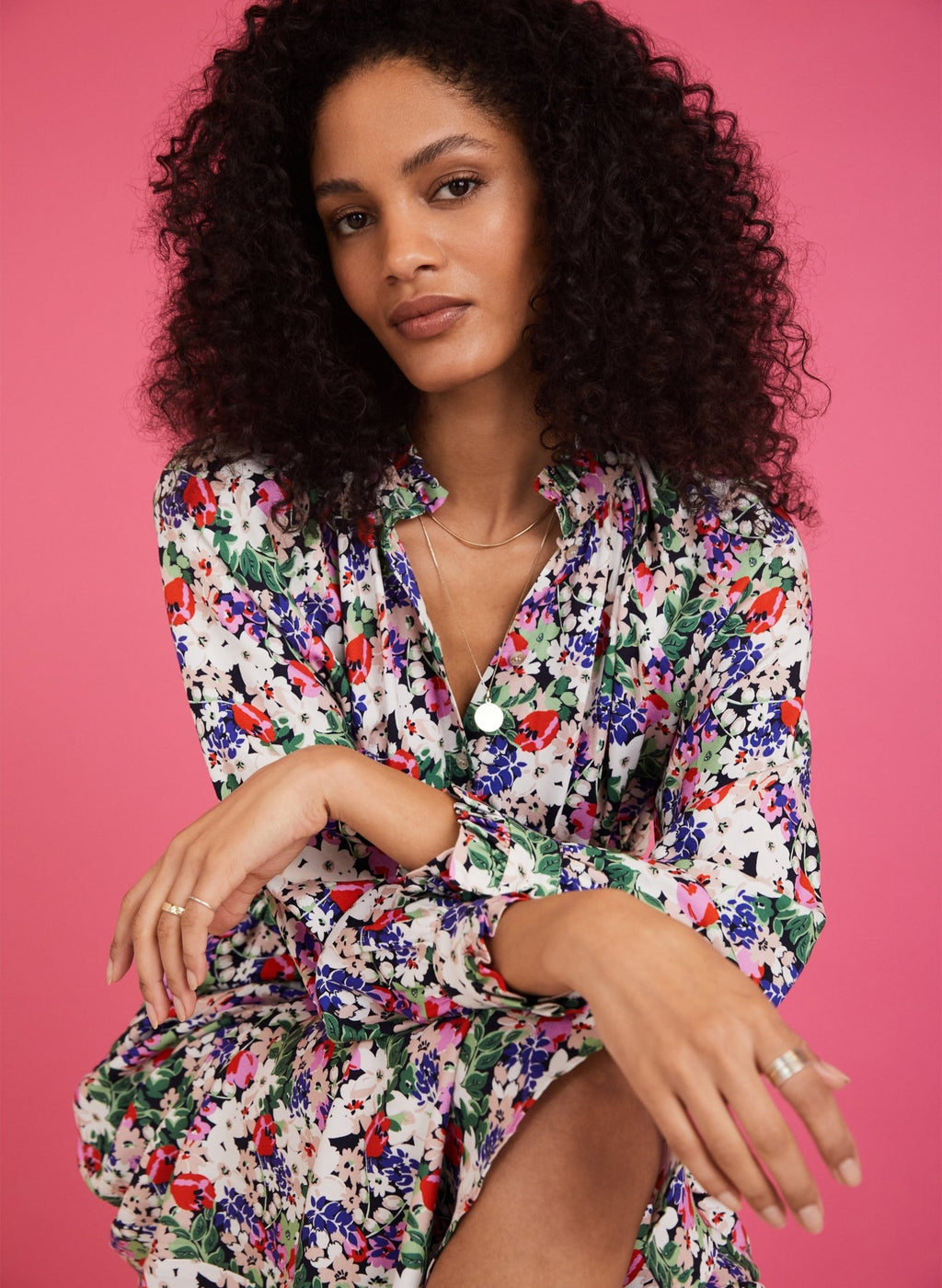 Luna Midi Dress - Pink Bloom Baukjen