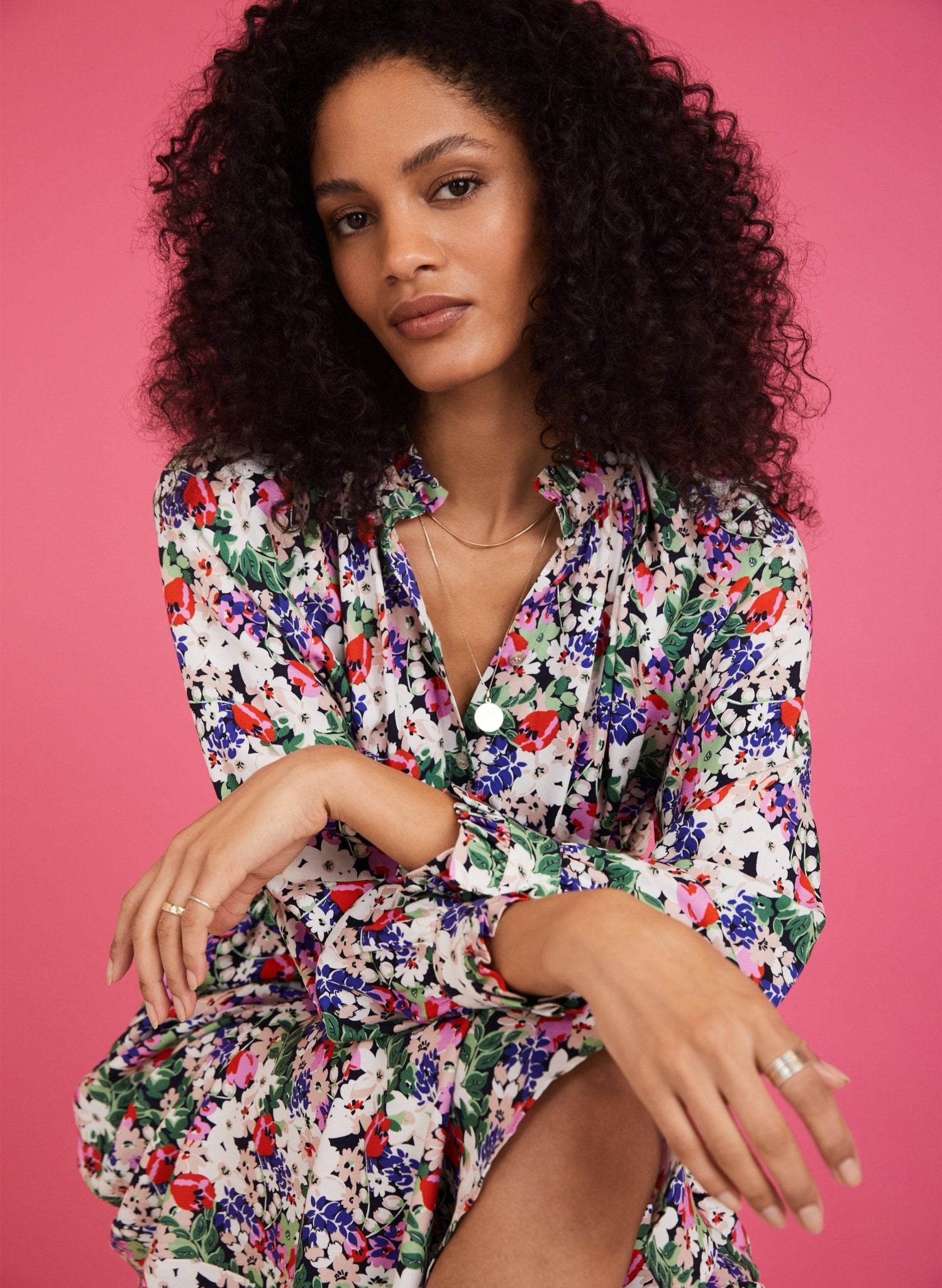 Luna Midi Dress - Pink Bloom Baukjen