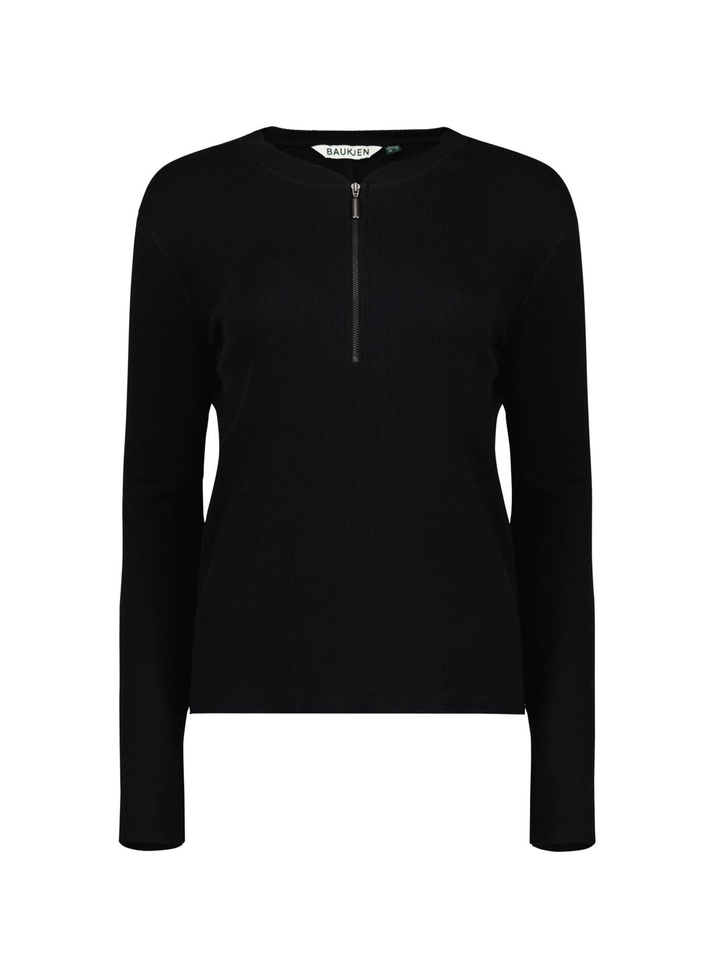 Organic Cotton Long Sleeve Zip Top - Caviar Black Baukjen