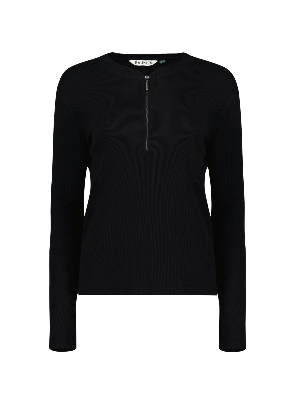 Organic Cotton Long Sleeve Zip Top - Caviar Black Baukjen