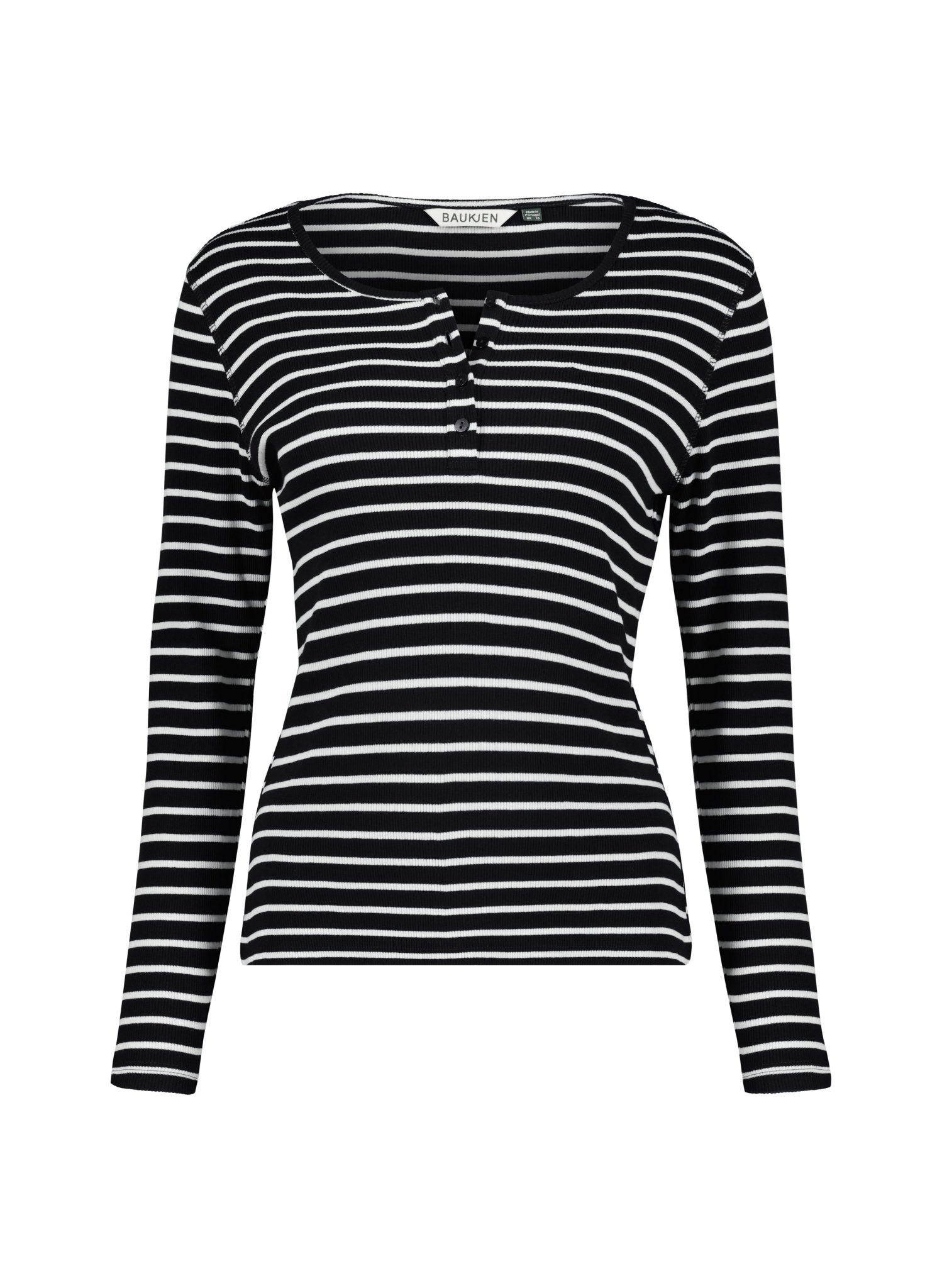 Pre - Loved Organic Cotton Henley Top - Classic Navy & Antique White Stripe Baukjen