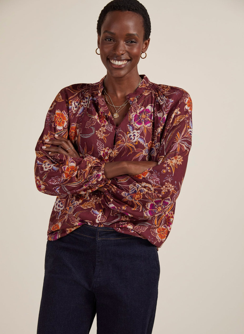 Suzanne Blouse with LENZING™ ECOVERO™ - Garnet Woodland Baukjen